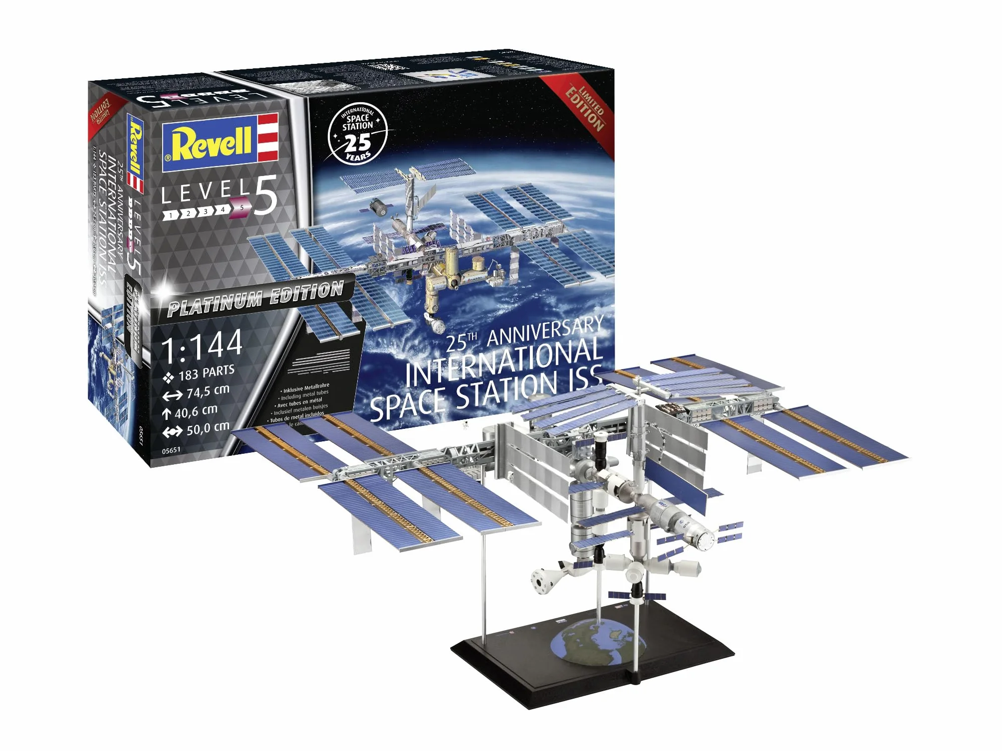 Revell Set regalo 25th Anniversary ISS Platinum Edition I Int. Stazione spaziale I 250 pezzi I Scala 1:144 I per bambini e adulti dai 13 anni in su