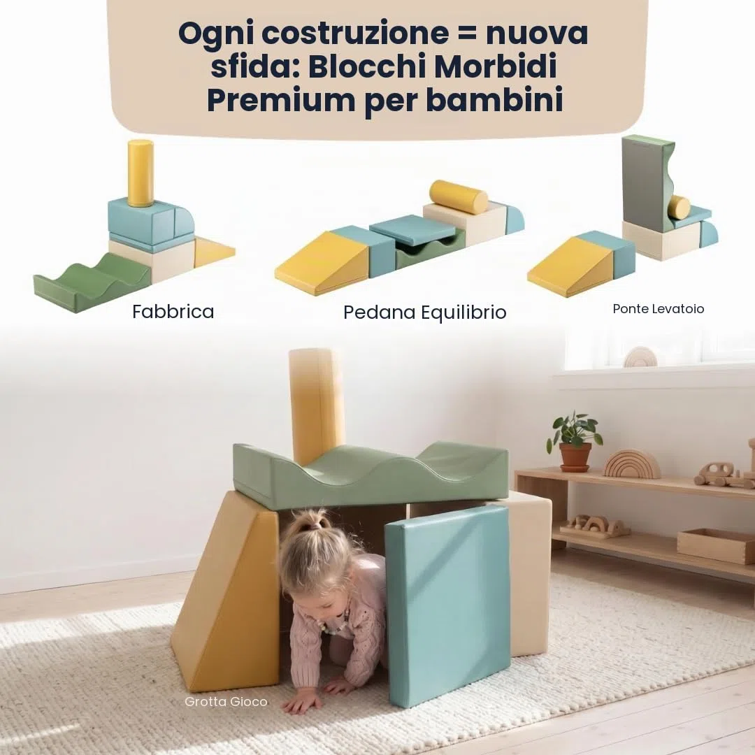 IGLU Soft Play Discoverer 7 XL Cubi Psicomotricità Blocchi per Bambini in Schiuma Set da Gioco 1 anno Montessori 12+ mesi Pastel Sea