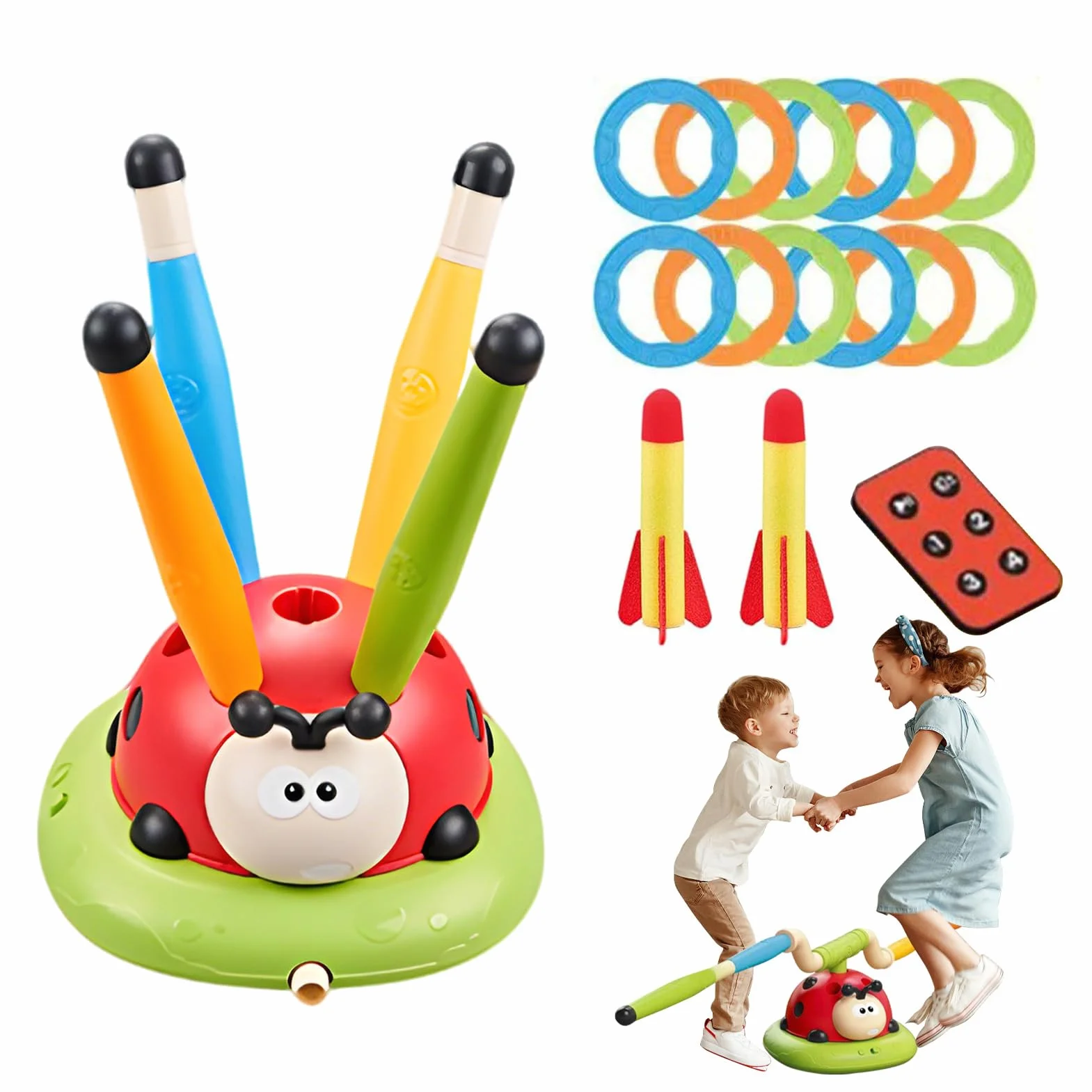 Giocattolo Coccinella - Gioco Anello Salto E Lancio | Lanciarazzi Interattivo Per Bambini, Attività All'aperto Con Musica E Funzione Di Salto, Dispositivo Di Allenamento Per Casa, , Cortile, Terr