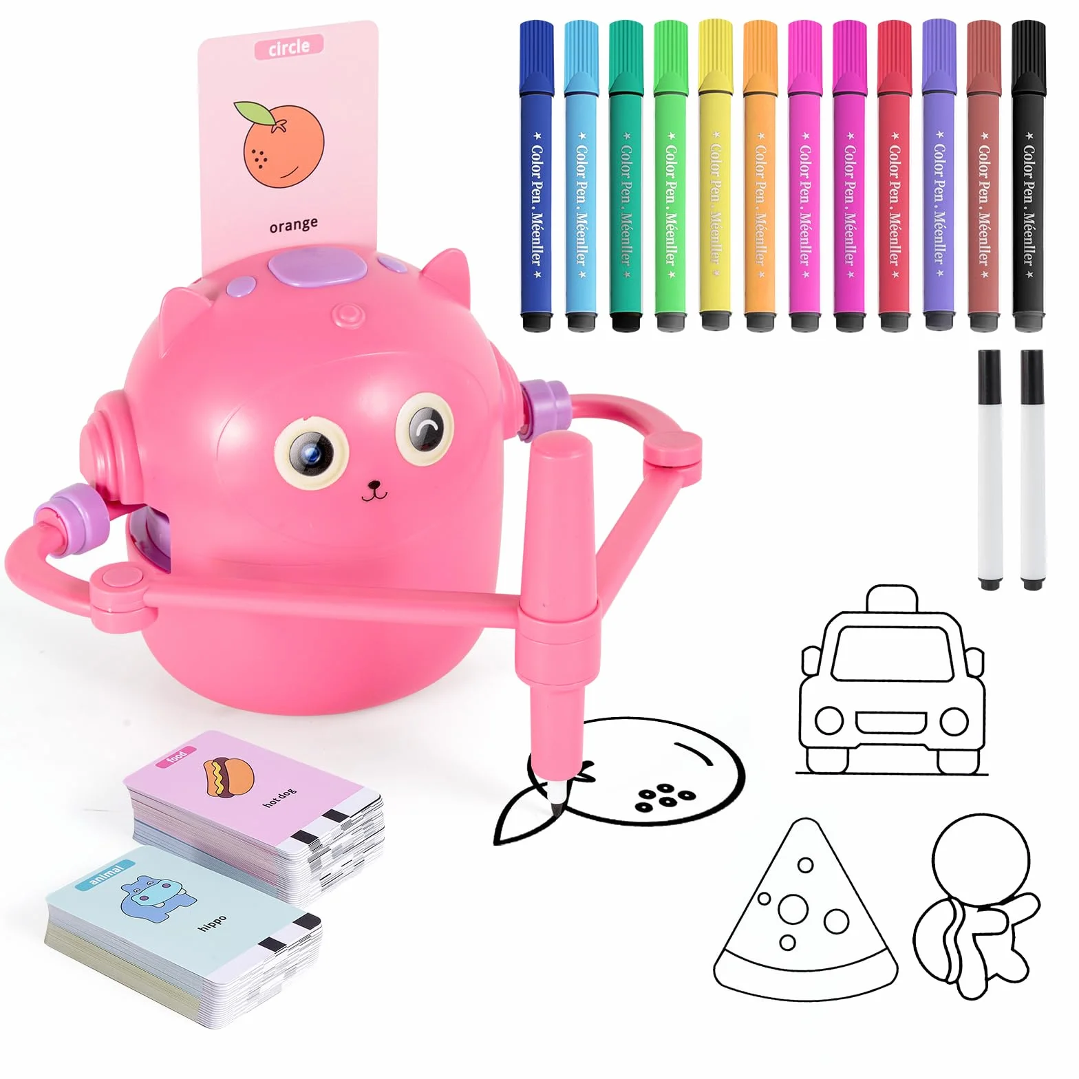 Drawing Robot, Robot da Disegno per Bambini con 100 Carte, Robots da Disegno Che Dipinge, idraw robots Magico Interattivo per Bambini&Bambine (Rosa)