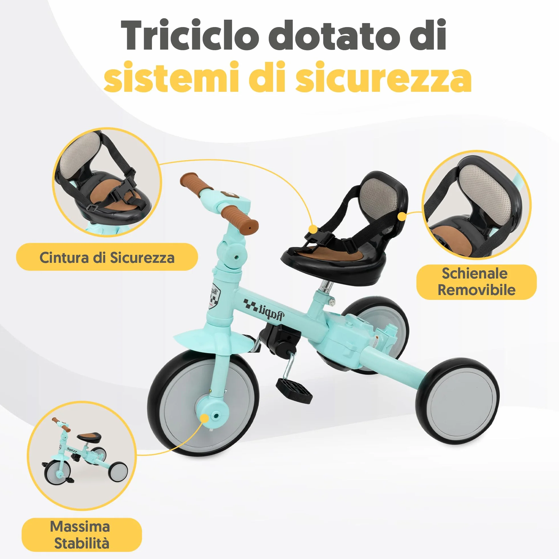 Triciclo Evolutivo 5 in 1 Interbaby | Triciclo Bambini con Maniglione da 1 a 5 Anni | Bicicletta Bambini e Bici Senza Pedali Trasformabile | Con o Senza Pedali | Regolabile e Adattabile (Verde)