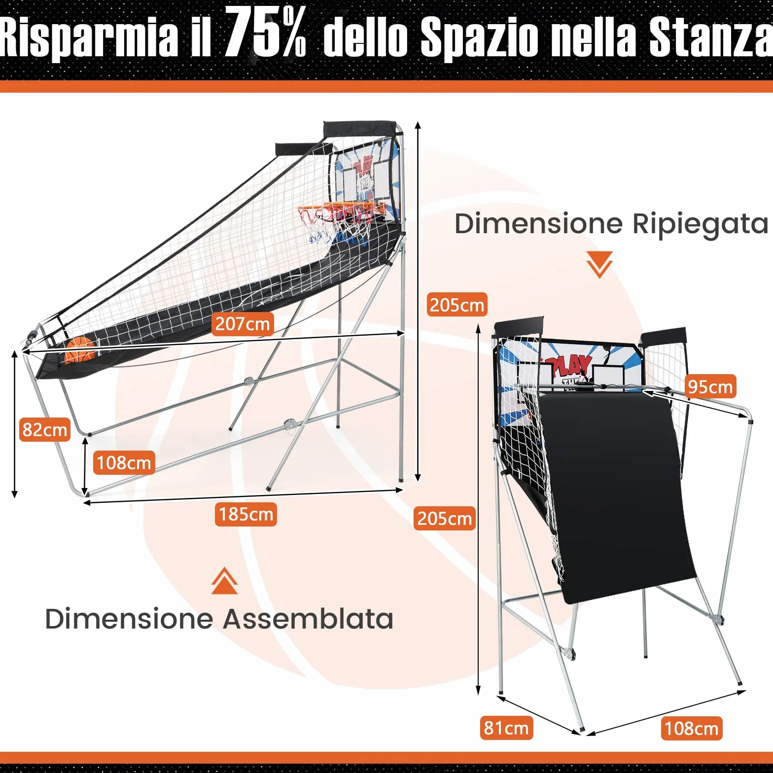 COSTWAY Macchina da Pallacanestro Elettronica, Canestro Basket da Camera a Doppio Tiro Pieghevole con Punteggio Elettronico, 4 Palle, 8 Modalità di Gioco e 2 Canestri (Bianco)