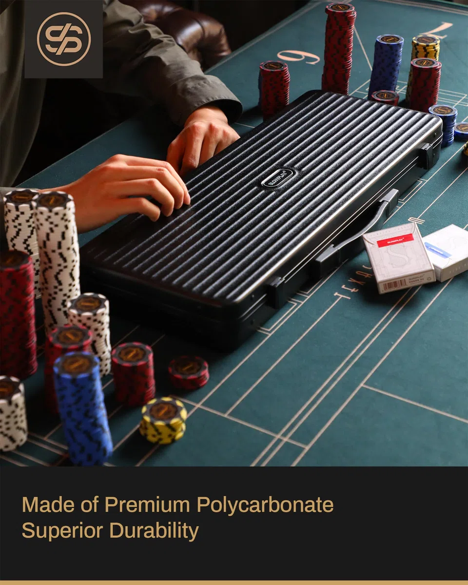 SLOWPLAY Custodia per fiches da poker per Texas Holdem, custodia per il trasporto di fascia alta con interni in pelle e scocca in policarbonato tedesco, Super portatile e robusta (500)