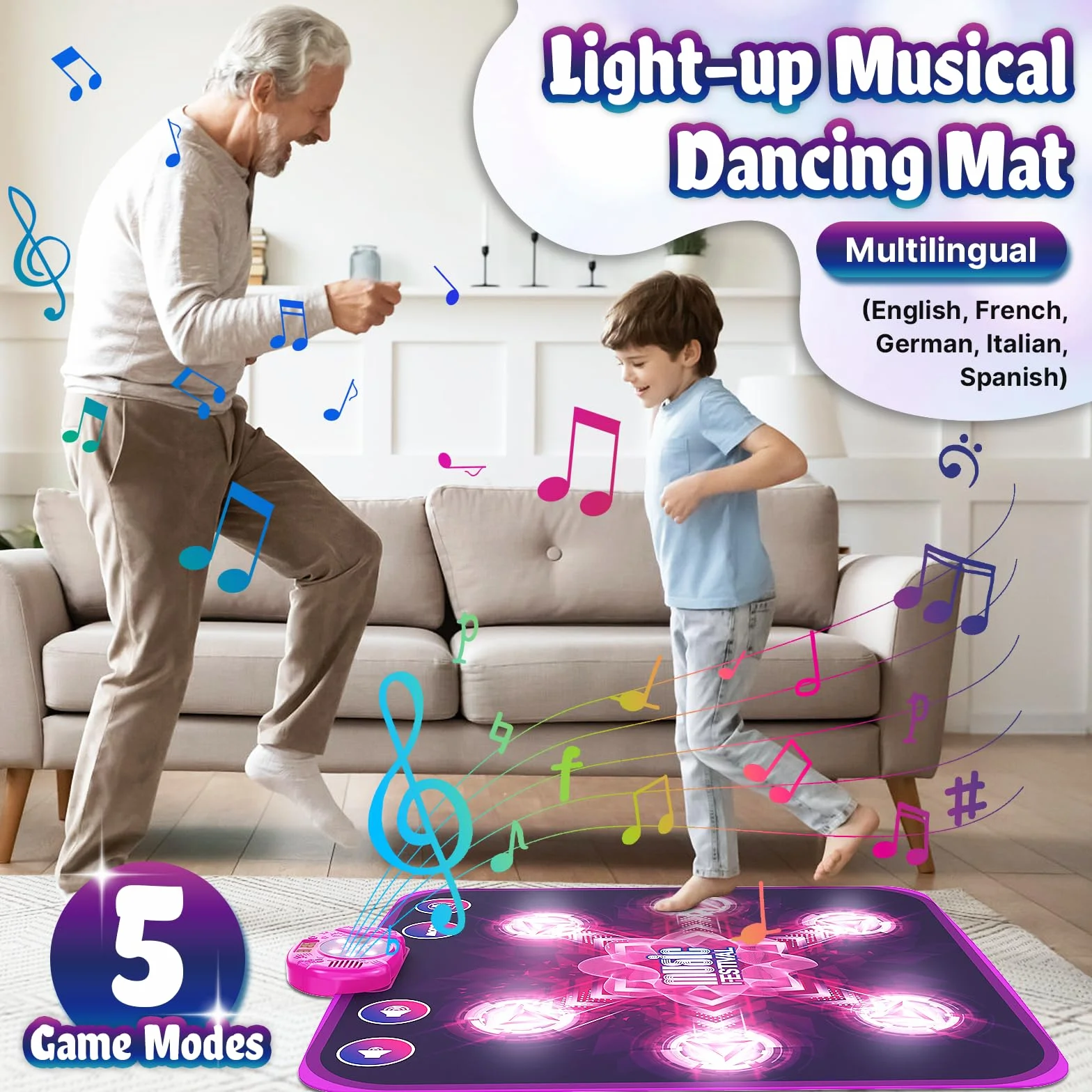 LEAPRCSTORE Tappetino da Ballo Bambini Bambina, Tappeto da Ballo con 6 Luz Frecce, 5 modalità di Gioco, Giocattolo Regali di Natale di Compleanno per Bambina 3 4 5 6 7 8 9 10+ Anni