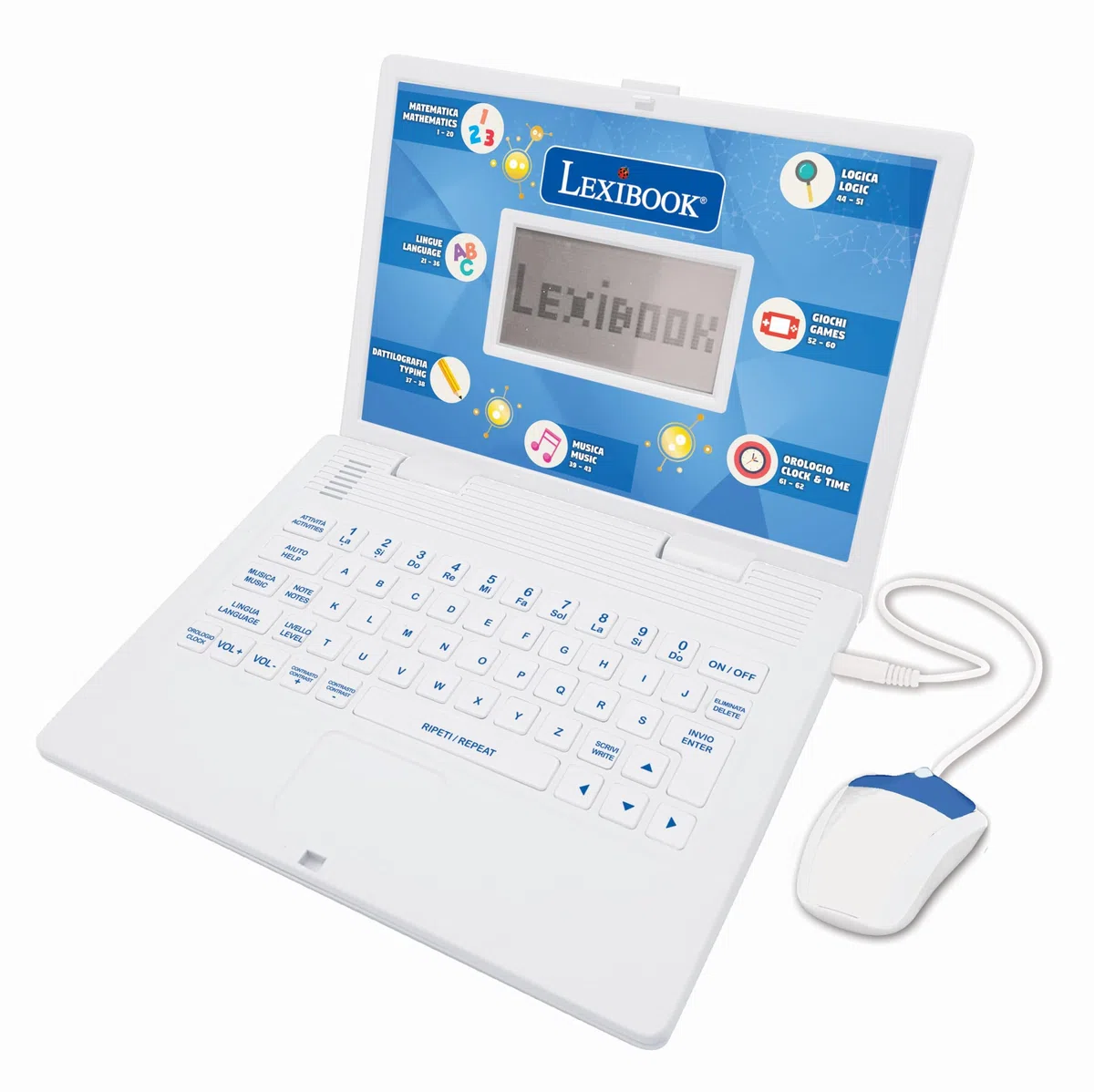 Lexibook - Computer Portatile educativo bilingue Italiano/Inglese - 124 attività per Un apprendimento Divertente e interattivo - Matematica, logica, Musica, Orologio - JC598i5LXB