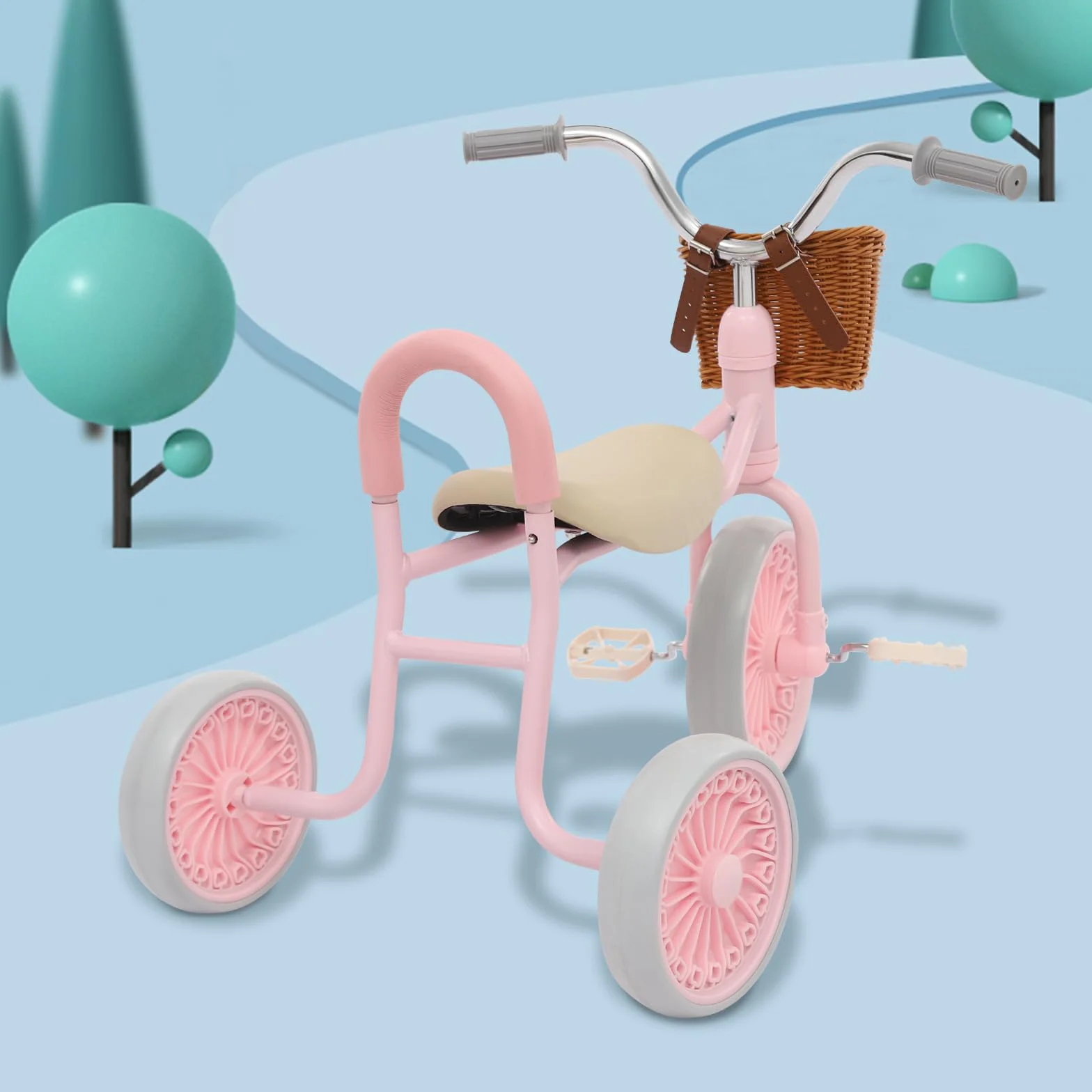 Triciclo per Bambini, Triciclo per Bambini con Pedali e Cestino, Triciclo per Imparare a Camminare per Bambini di 2-6 Anni (Rosa)