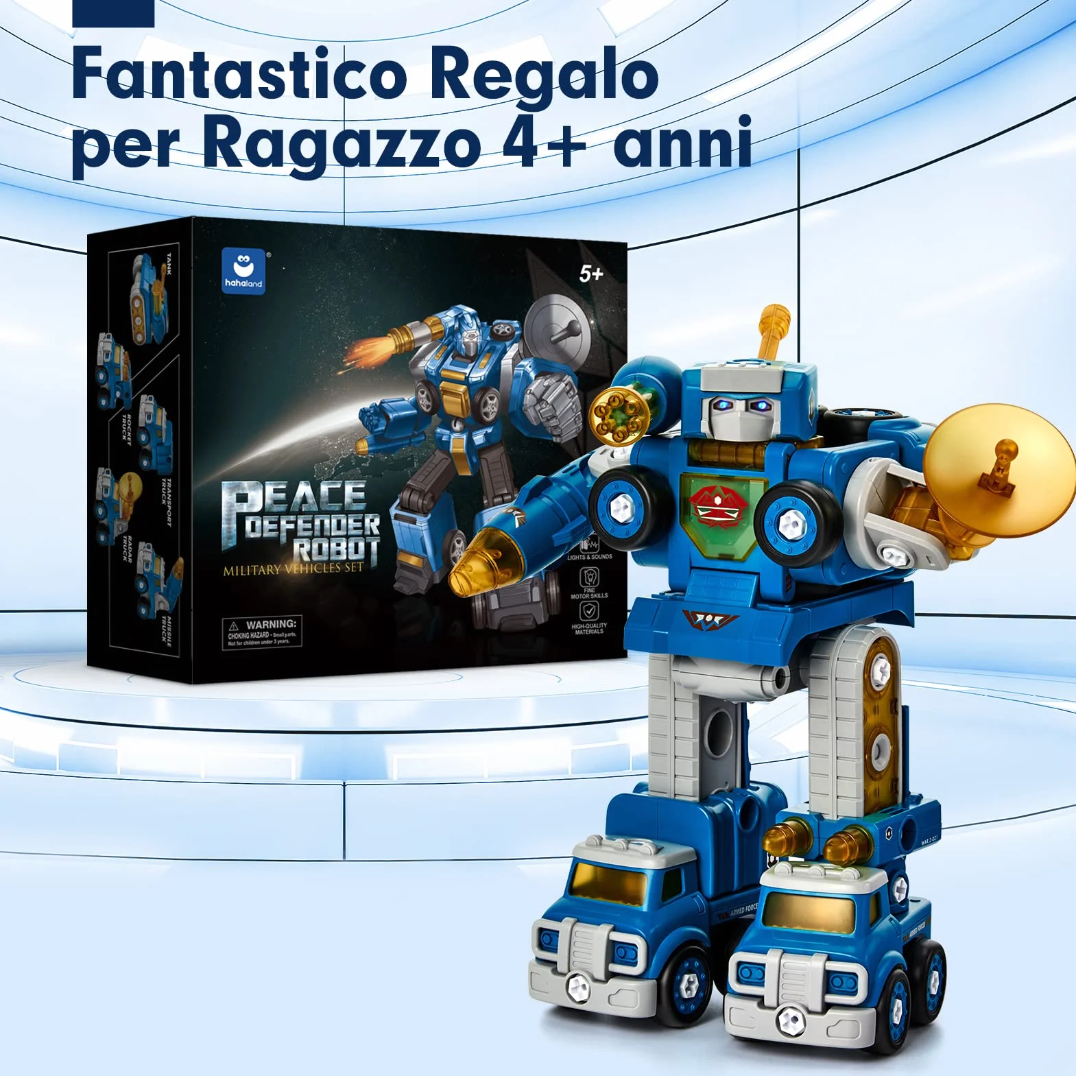 hahaland Giochi per Bambini 5 anni Maschio - 5 in 1 Camion Giocattoli da Costruzione Smontabile Robot Creativi STEM Veicoli Regali Educativi