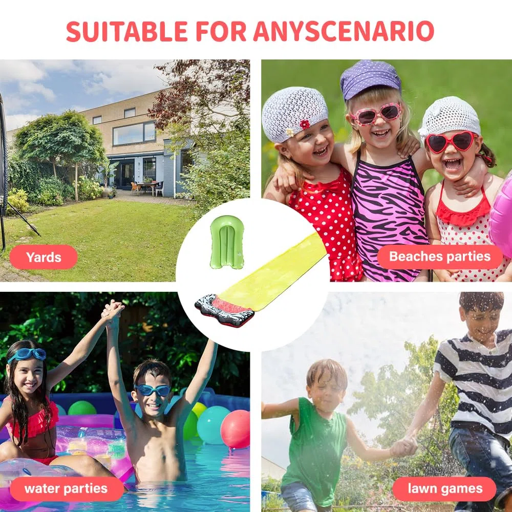 Scivolo Acquatico Giardino 480cm x 70cm Tappeto Scivolo Acqua Piscina con 1 Bodyboard