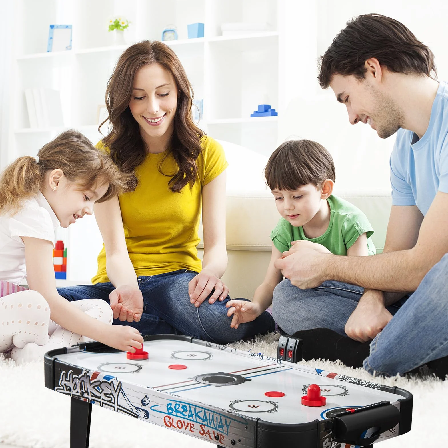 HOMASIS Mini Air Hockey da Tavolo, Hockey da Tavolo ad Aria con Segnapunti LED Elettronico, Giocattolo con 2 Dischi, 2 Impugnature e 2 Bersagli per Bambini e Adulti, 107x56x30cm (DW10020IT-HS)