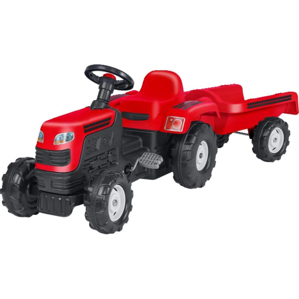 DOLU Trattore Rosso a Pedali per Bambini con Rimorchio Removibile 144x52x45 cm