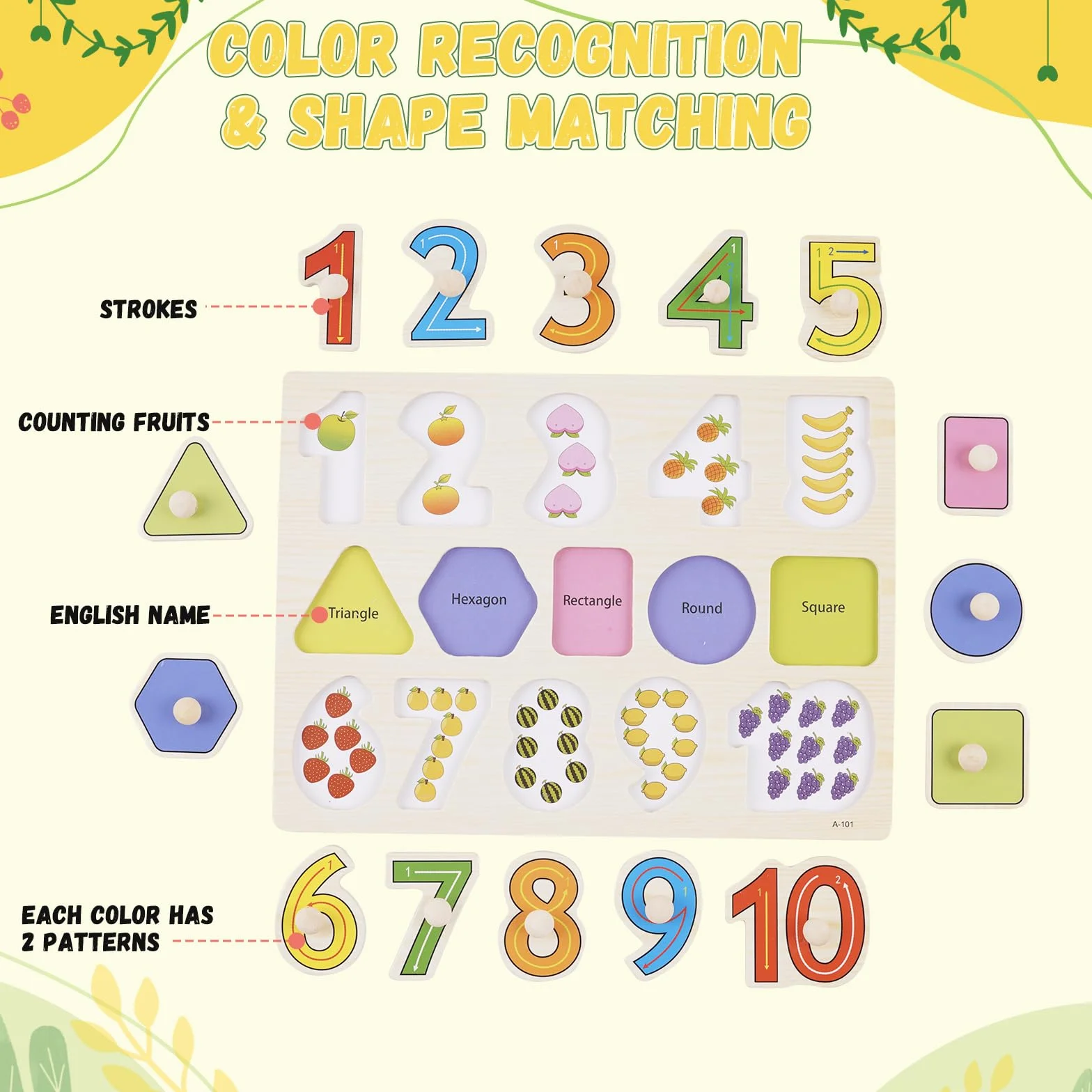 Puzzle con Bottoni in Legno per Bambini, 6 Pezzi Montessori Puzzle, Giocattolo Educativo Regalo per Bambini Ragazzi Ragazze