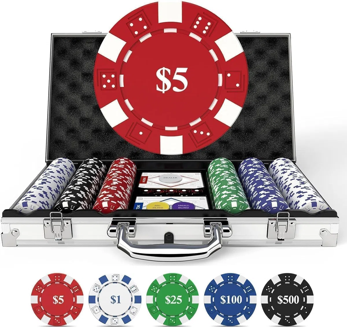 HEITOK Set Poker 300 Fiches Numerate 11,5g Valigetta Alluminio Rinforzata Texas Hold'em Completo