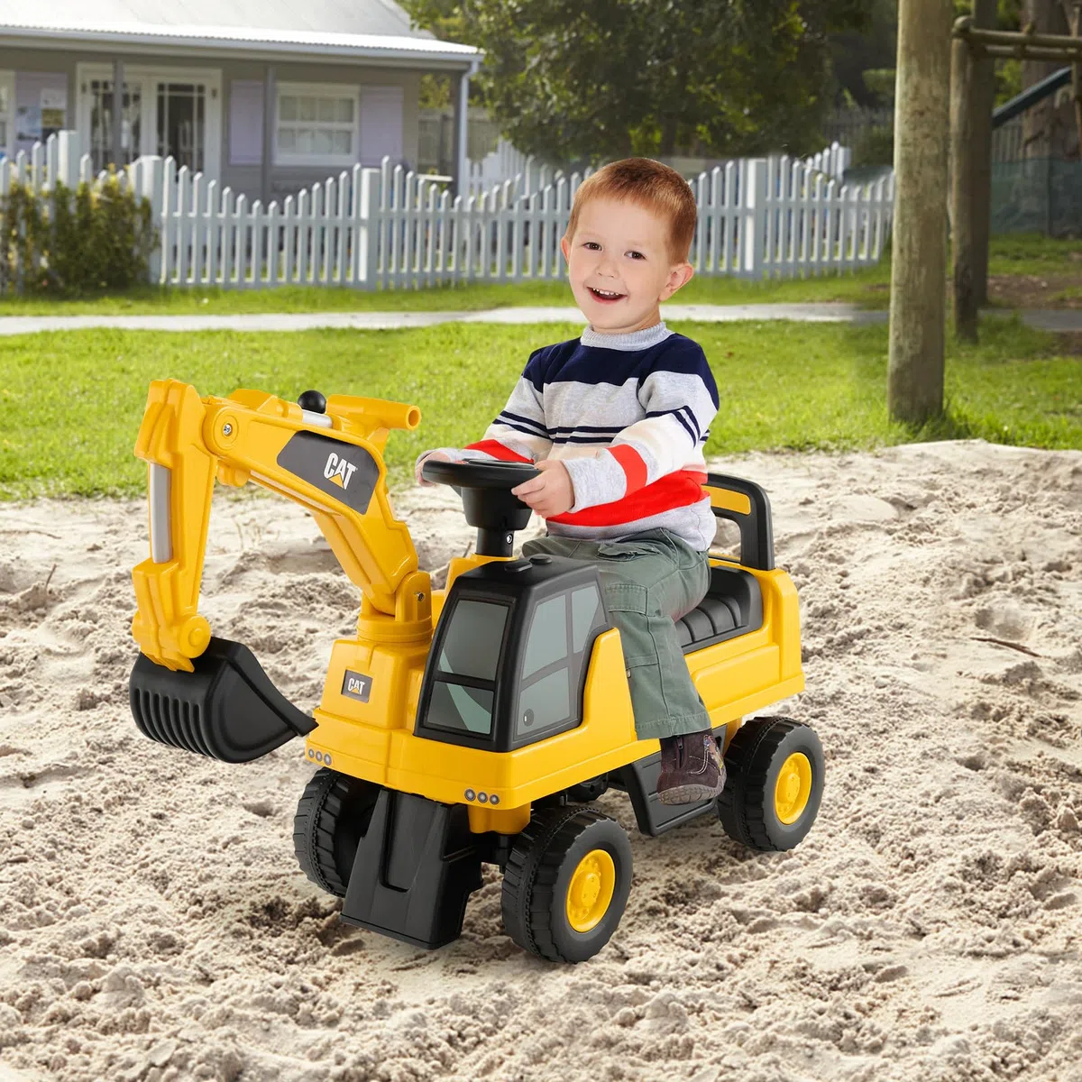 RELAX4LIFE Escavatore Ruspa Cavalcabile da 1-3 Anni per Bambini, con Licenza CATERPILLAR,Clacson suono,Braccio Girevole e Alzabile e e Vano Contenitore, 30x74x54 cm
