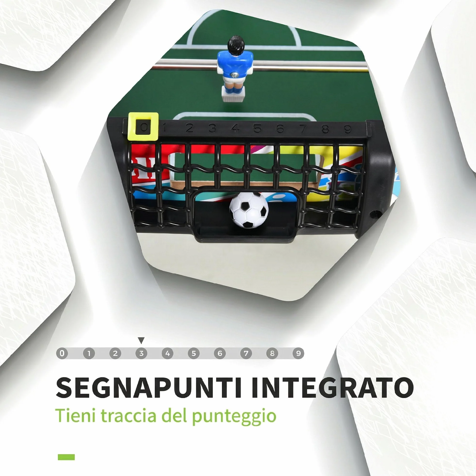 HOMCOM Calcio Balilla Classico con 2 Palline e 2 Tabelloni Segnapunti, Tavolo da Gioco in MDF, Acciaio Inox e Plastica, 86.5x43.5x63 cm, Multicolore