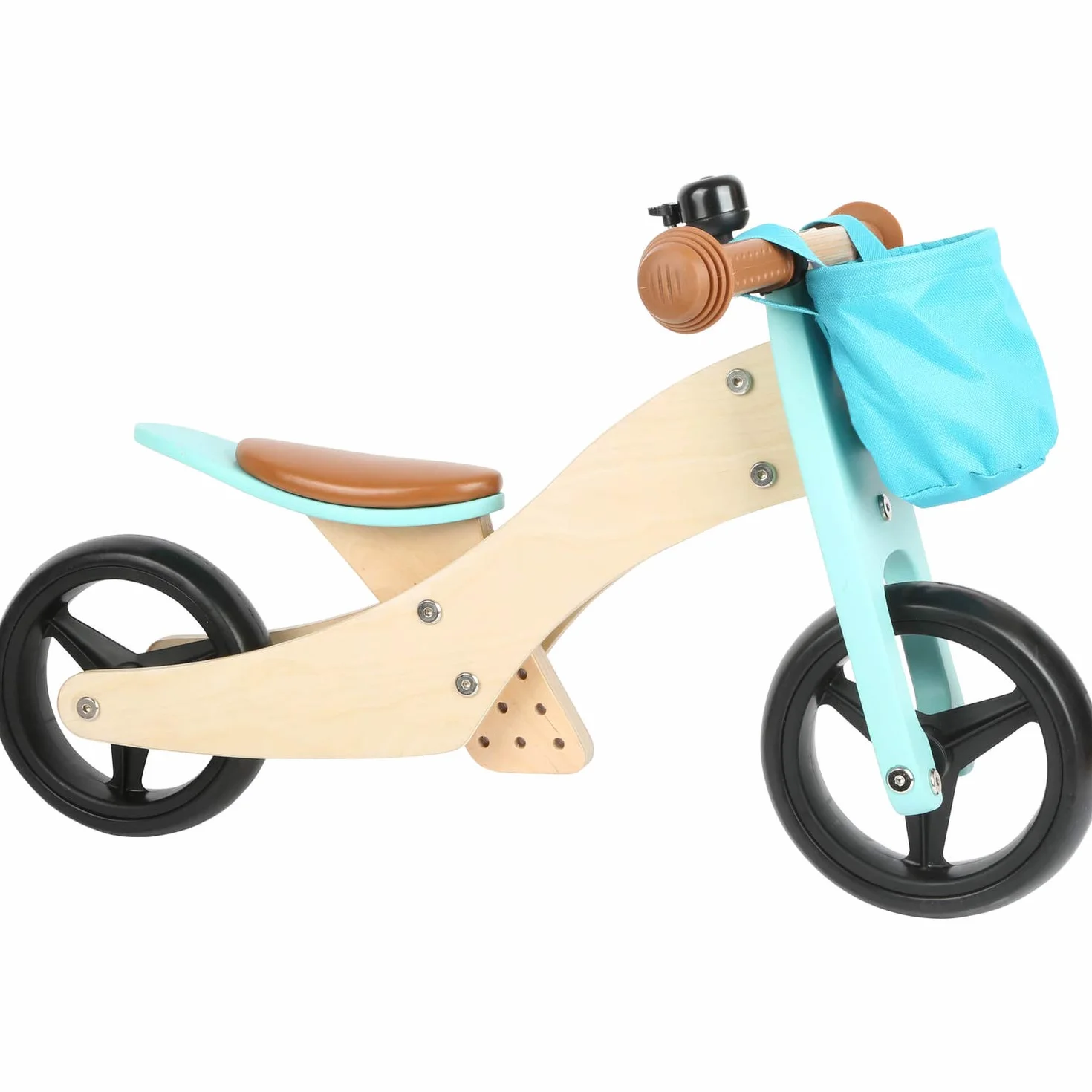 small foot Biciclettina Triciclo turchese in legno, 4 in 1 con sella regolabile e ruote gommate, da 1 anno, 11610