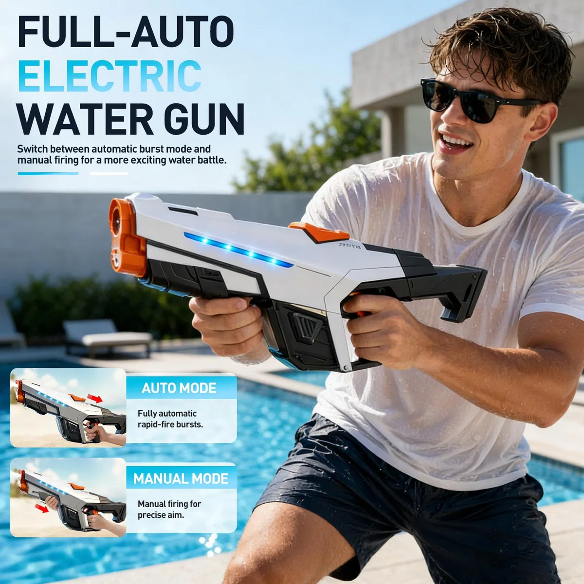 Pistola ad Acqua Elettrica - 610ML Fucile ad Acqua Elettrico Automatica con Luce per Bambini e Adulti, Lunga Gittata 8–10M, Electric Water Gun per Piscina Spiaggia Giardino