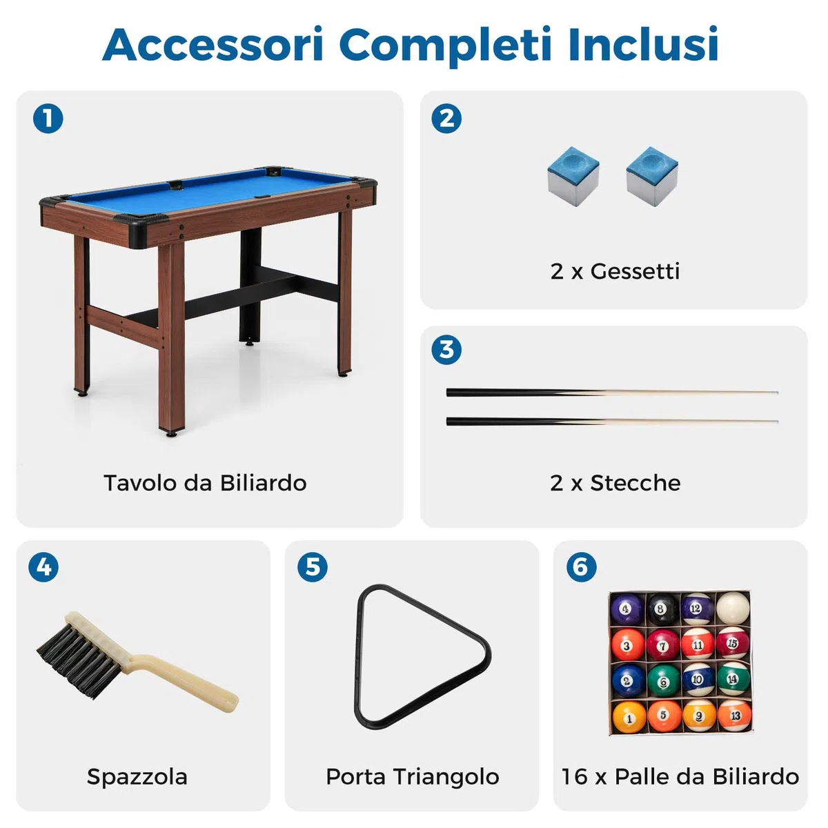 RELAX4LIFE Tavolo da Biliardo 122 cm, Mini Biliardo in Legno con Set Completo di 16 Palline, 2 Stecche, Gessetti, Spazzola e Triangolo – Tavolo Salvaspazio per Casa, Bar e Palestra