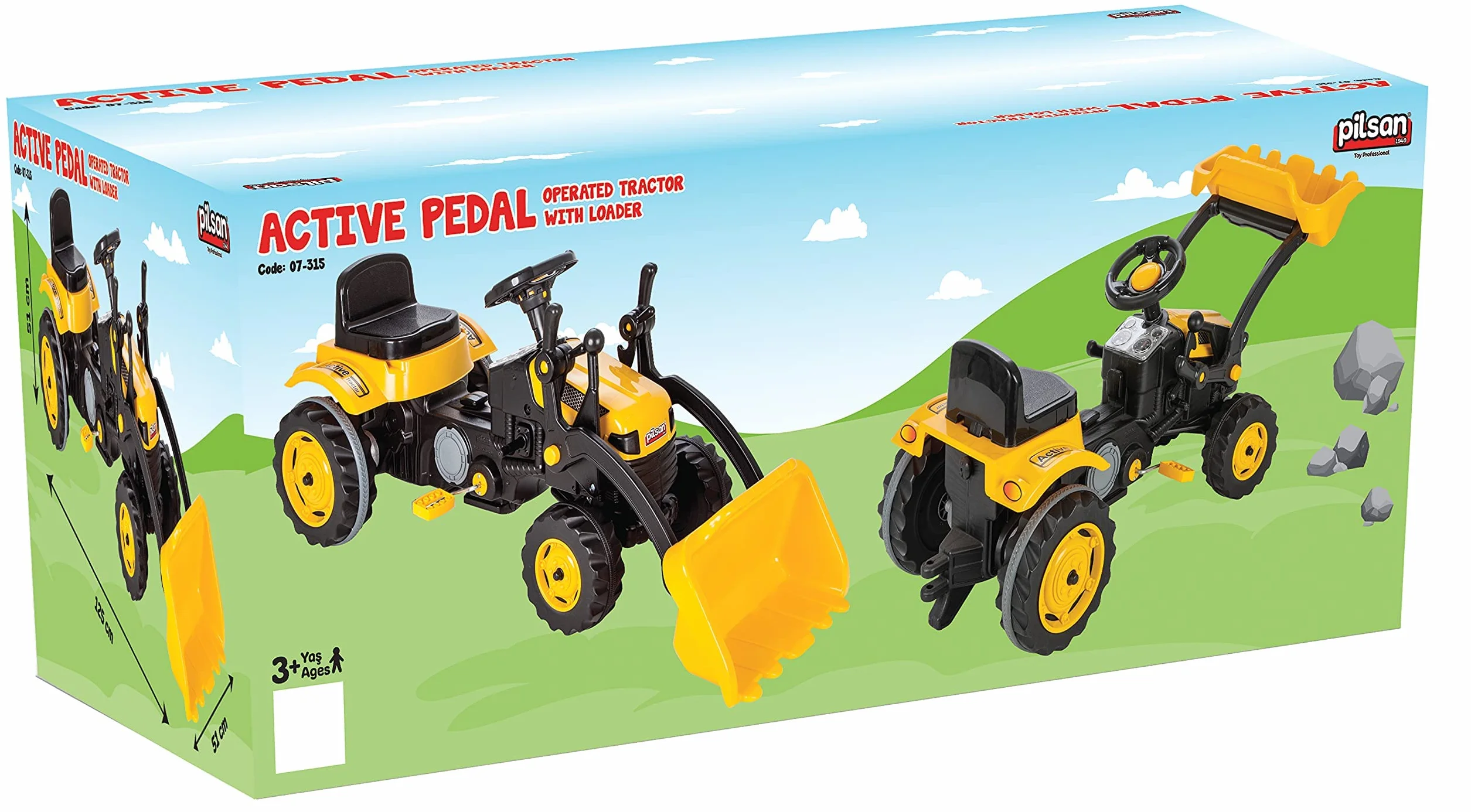 PILSAN Trattore a Pedale Attivo, Go Kart, per Bambini, con Caricatore Frontale, Sedile Regolabile, clacson Che squittisce, dai 3 Anni in su