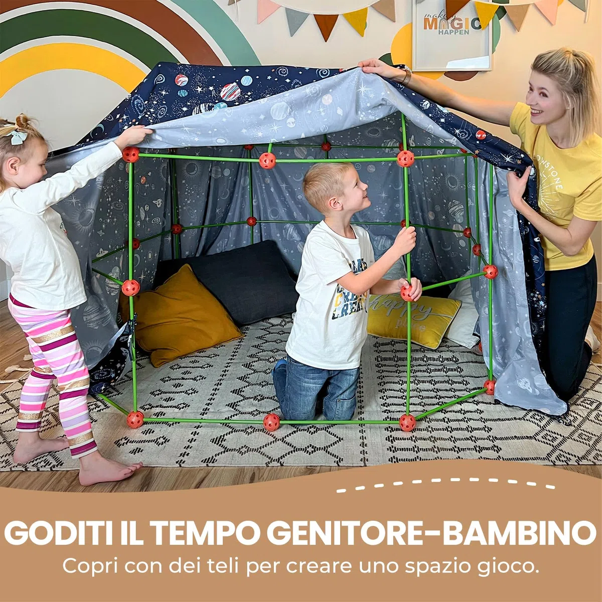 Tiny Land 130 pezzi Kit di costruzione forte bambini - Giocattolo creativo STEM Castelli fai-da-te Tenda