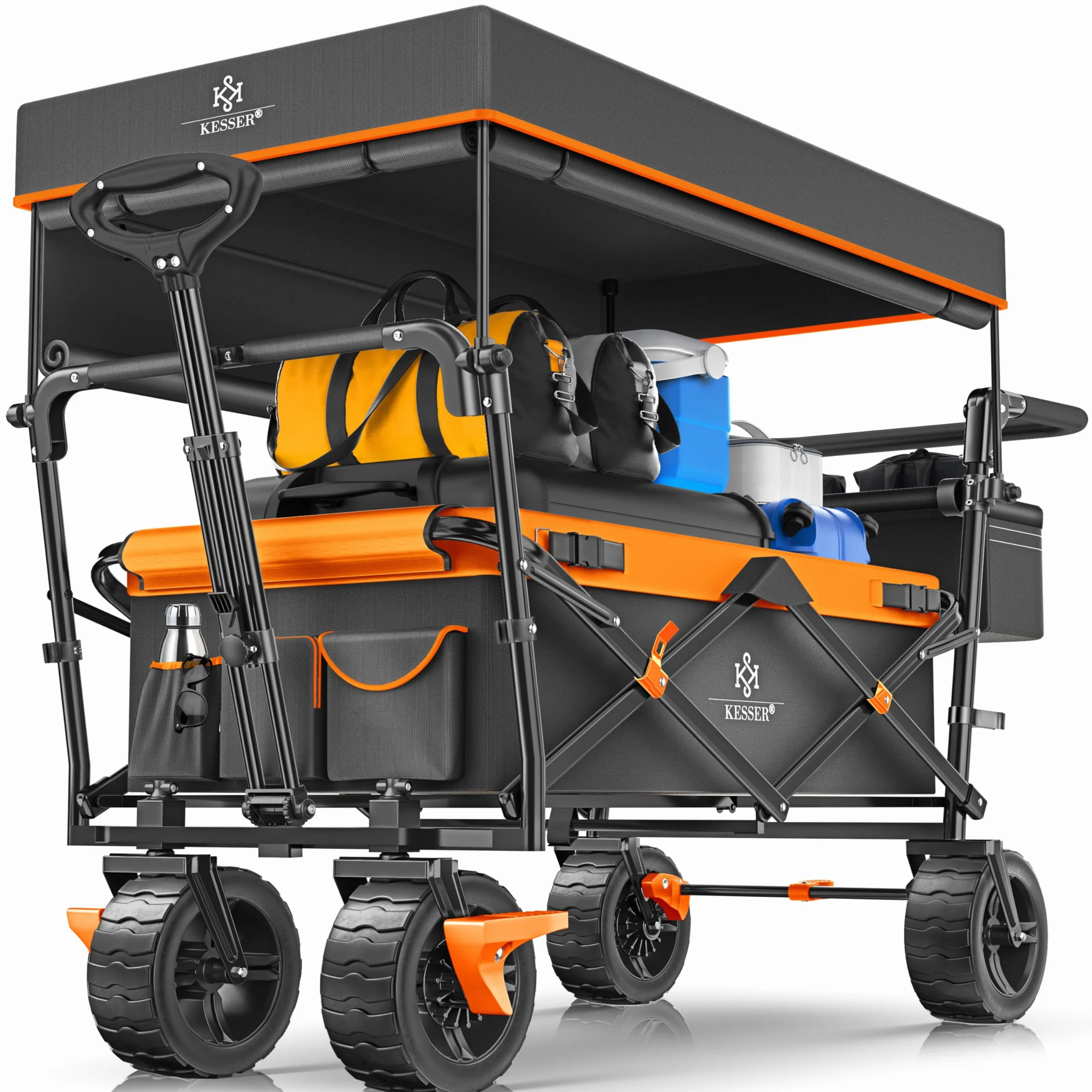 KESSER® Carrello pieghevole GT9000 con tetto | Carrello di trasporto max. portata 150 kg con ruote in gomma dura e freni anteriore/posteriore | Include serratura, copertura