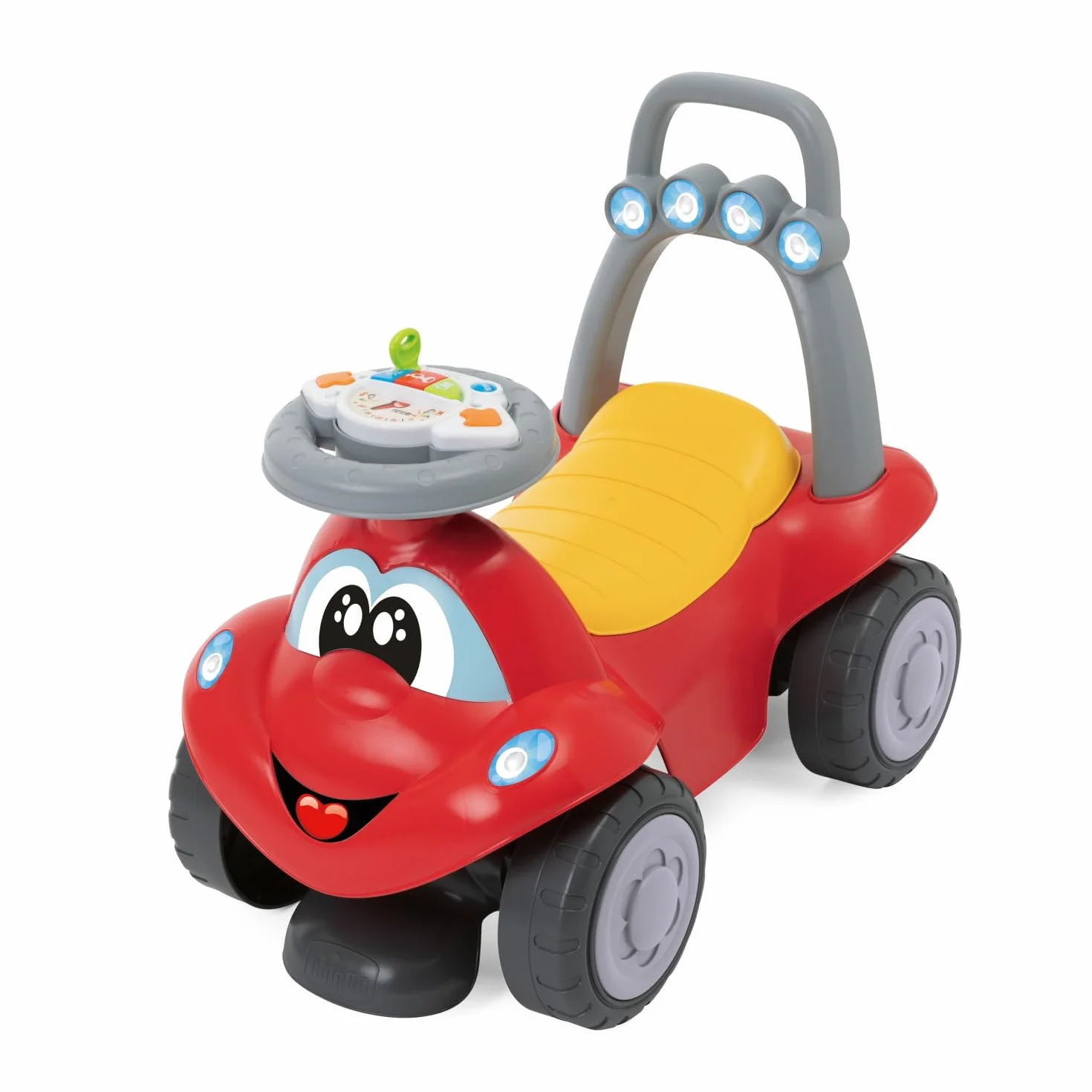 Chicco Billy Quattro, Gioco 4in1 Evolutivo,Cavalcabile,Primipassi,Dondolo,Spingi&Vai,Volante Elettronico con Luci e Suoni, Made in Italy,Plastica Riciclata 80%,Giochi Bambini 9-36 Mesi, Red, Rosso
