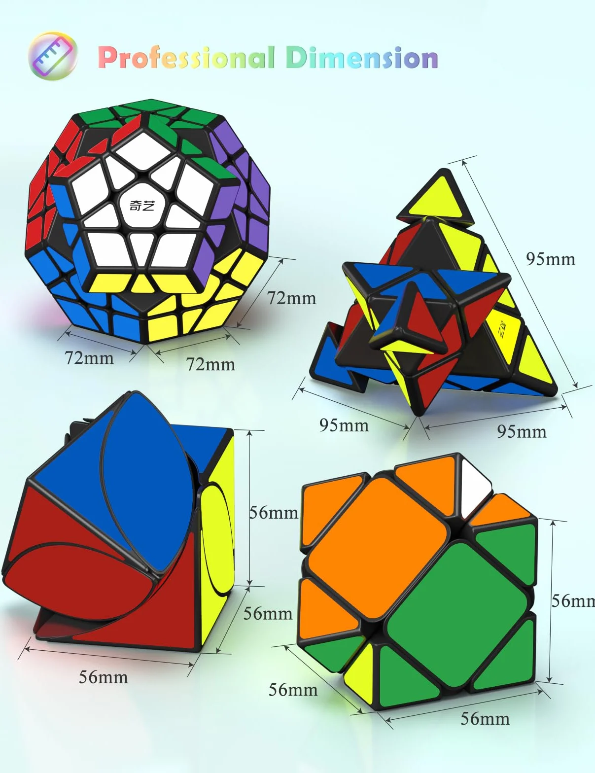 ROXENDA Speed Cube Set, Cubo Magico di Skew Ivy Piramide Dodecahedron Speed Cube con Confezione Regalo, Tutorial Segreto per Cubi(Irregular)