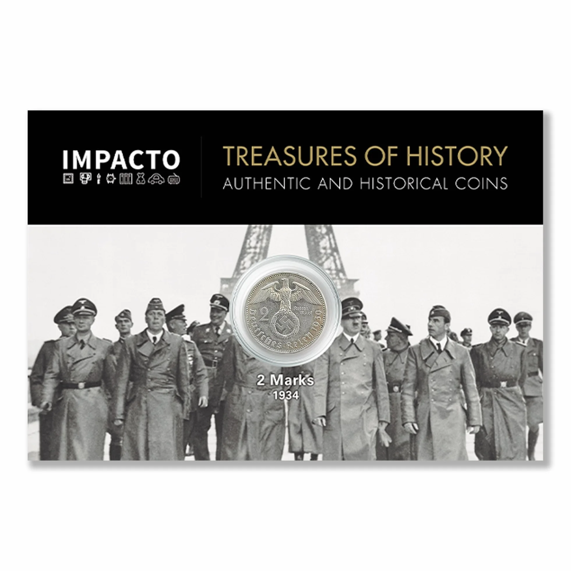 IMPACTO COLECCIONABLES - Moneta della Seconda Guerra Mondiale - 2 Marchi d'Argento coniati tra Il 1936 e Il 1939 dai Tedeschi - Include Certificato di autenticità