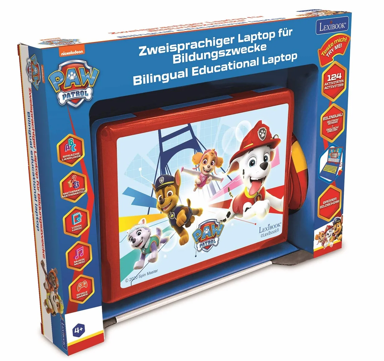 Lexibook, Paw Patrol JC598PAZi3 - Computer Portatile educativo e bilingue Tedesco/Inglese, Giocattolo per Bambini (Ragazzi e Ragazze), 124 attività, impara Giochi e Musica, Rosso/Blu