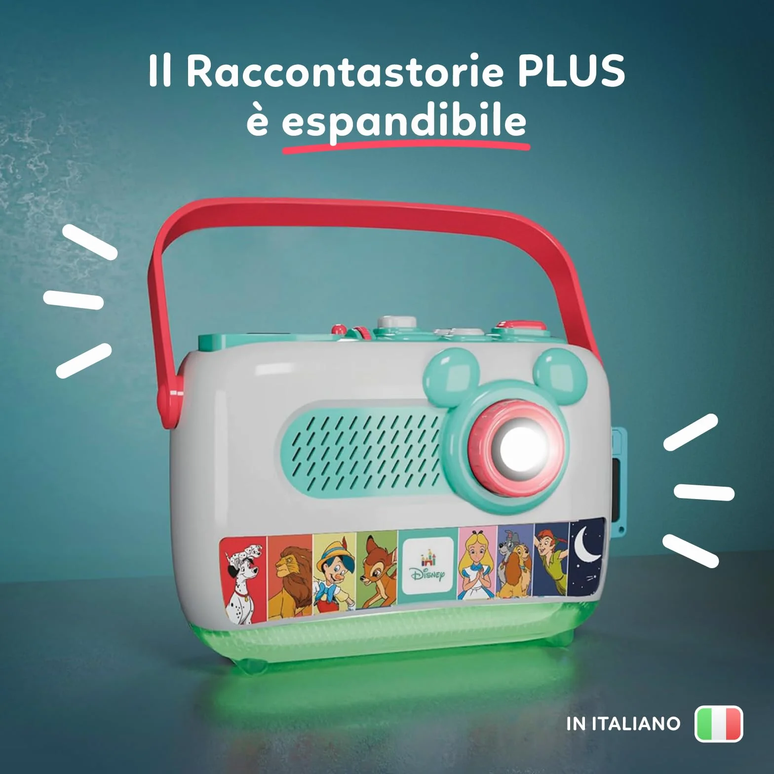 Clementoni Disney Baby Proiettore Raccontastorie Plus, Storyteller per Bambini 2+ Anni, 7 Storie Classiche, Gioco Elettronico Parlante Portatile, Idea Regalo, Italiano