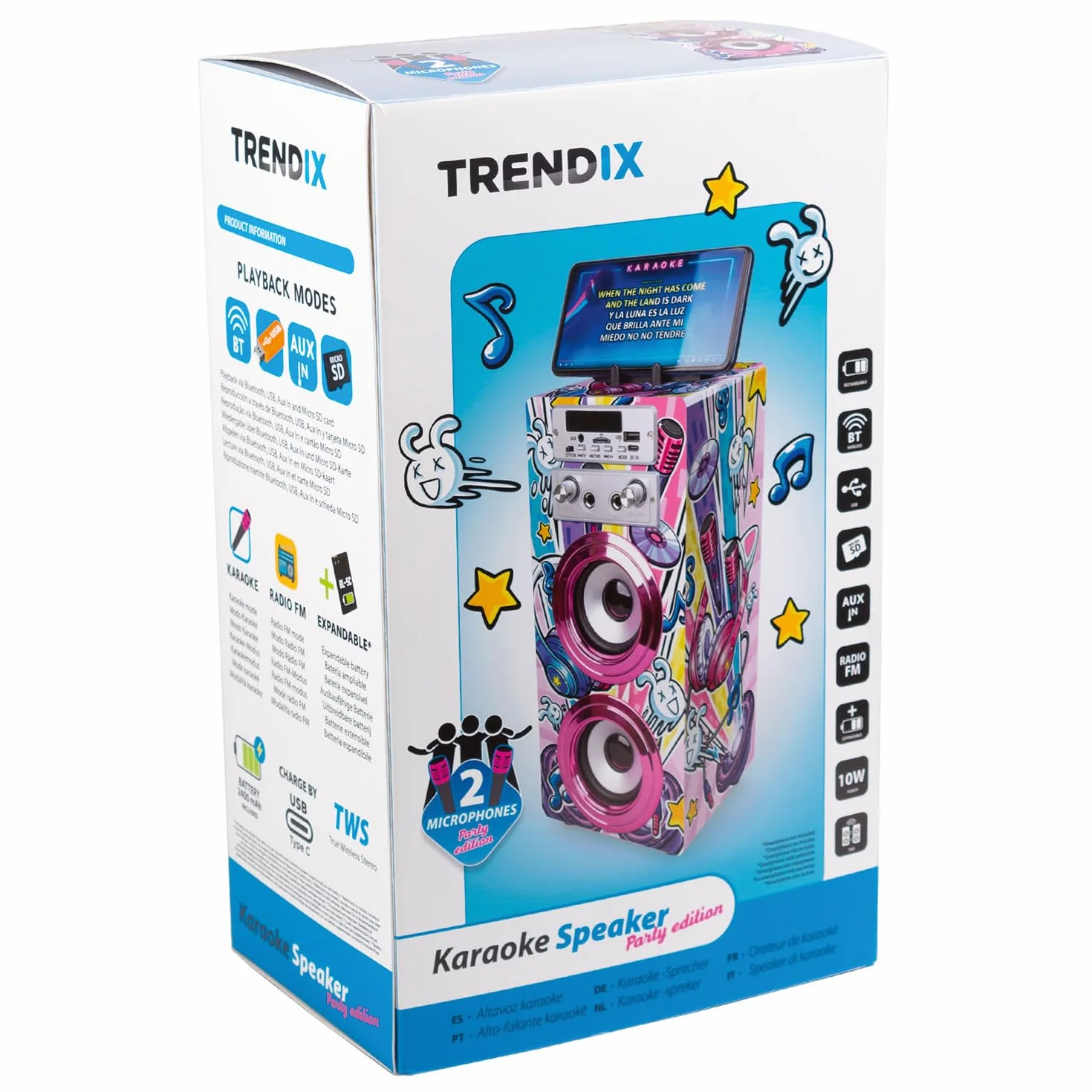 Karaoke Per Bambini Party Edition Con Microfono Cassa Bluetooth Radio Fm Usb 2 Microfoni Rosa