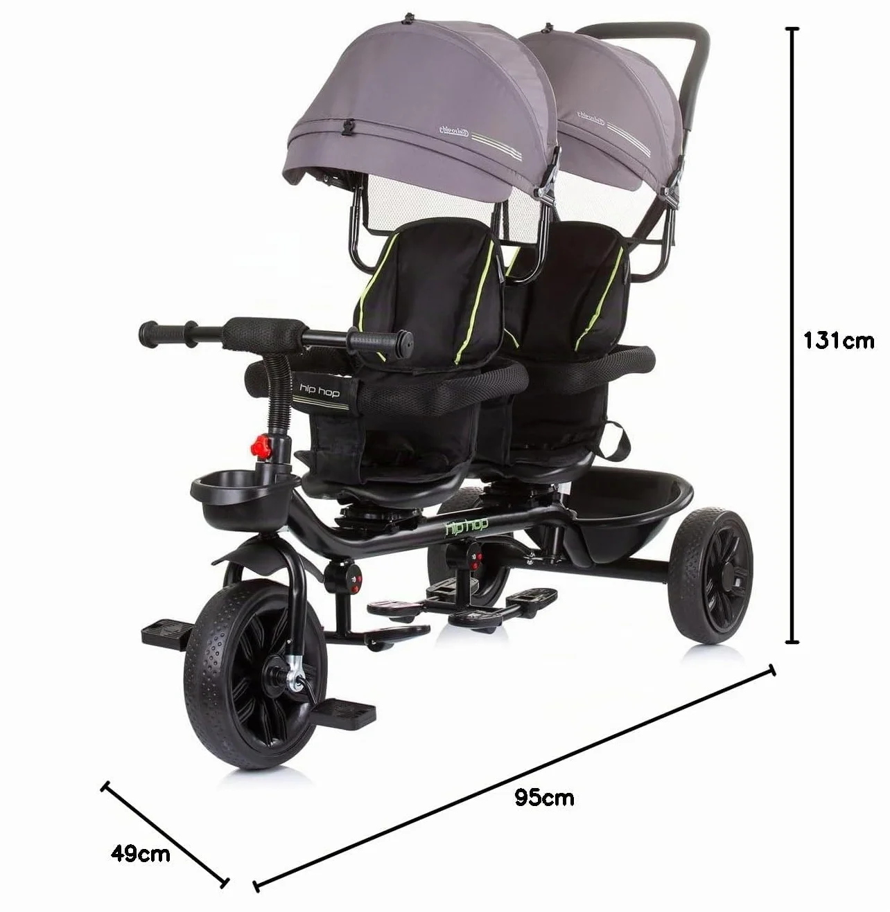 Chipolino Triciclo Hip Hop, due bambini, fino a 40 kg, sedili ruotabili a 360°, colorazione:grigio