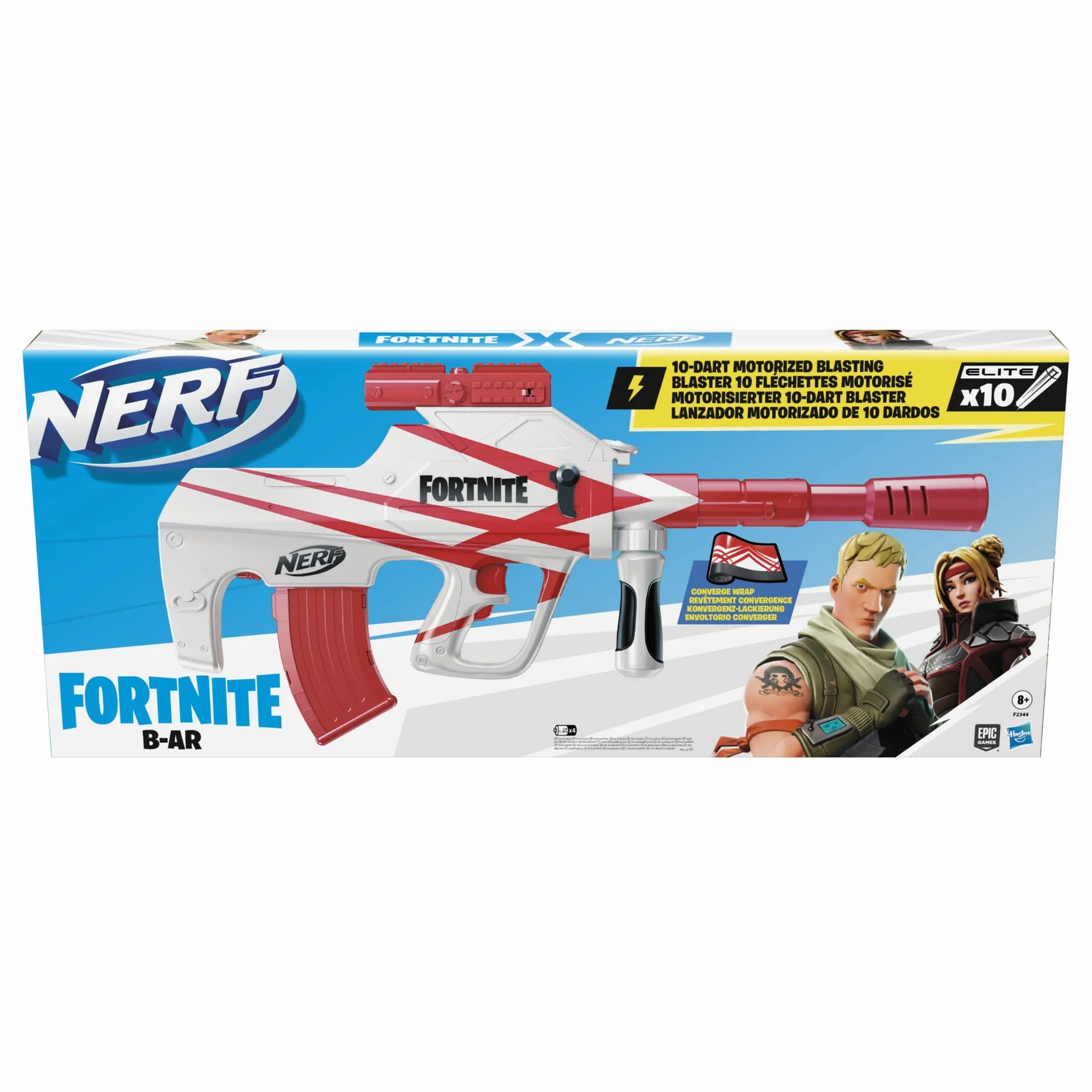 Nerf Fortnite - B-AR, Blaster motorizzato con Caricatore da 10 dardi e Involucro Converge di Fortnite, Include 10 dardi Originali Elite