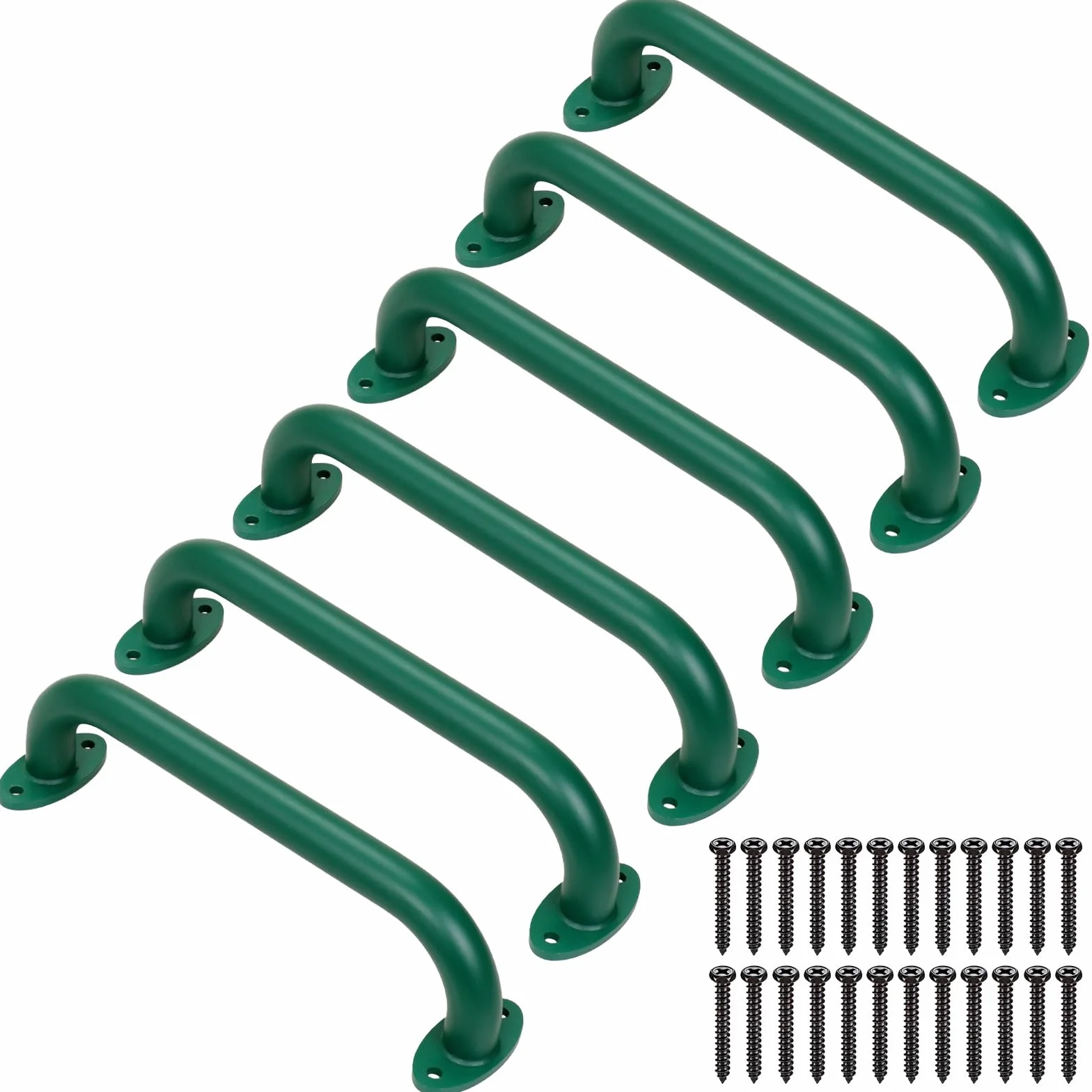 SELEWARE Confezione da 6 maniglie di sicurezza verdi da 30,5 cm, in metallo, per bambini, set di maniglie per altalena, maniglie per interni ed esterni, barre per scimmie, casa sull'albero, giungla