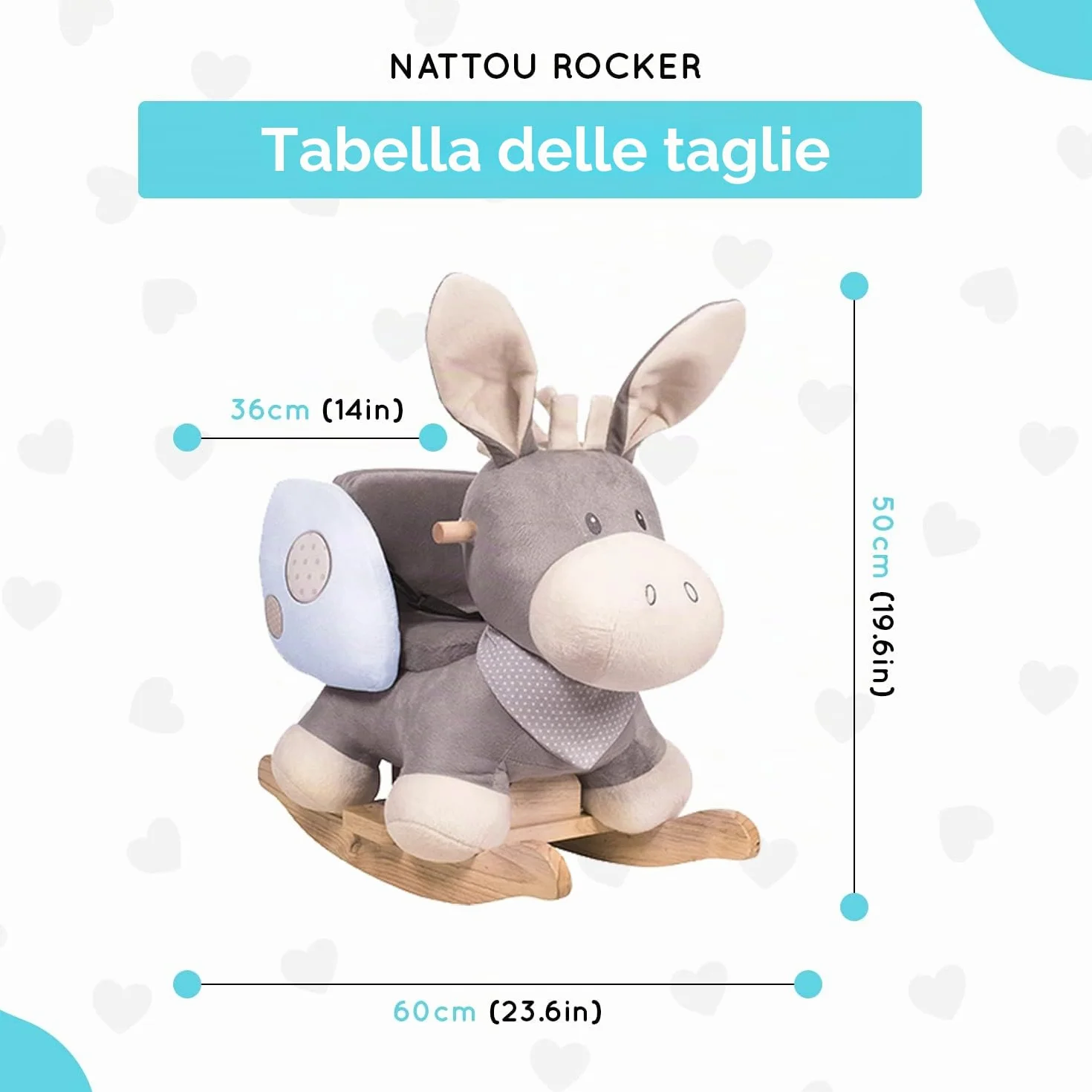 Nattou Schaukeltier Esel Cappuccino, 10-36 Monate, 60 x 39 x 50 cm, Blau
