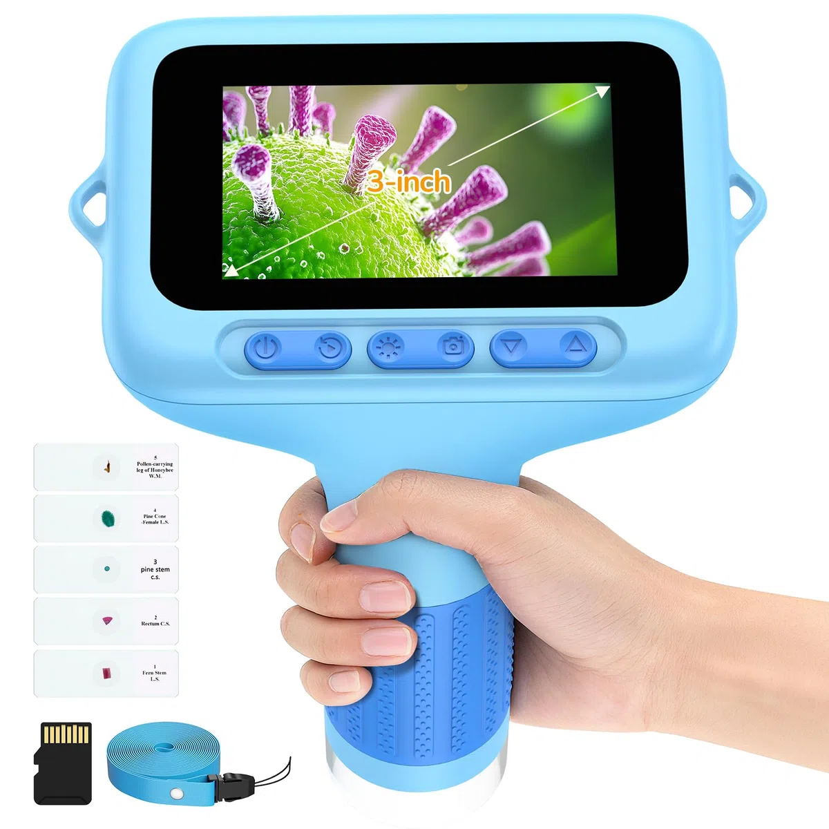 Microscopio Digitale Portatile Bambini: Schermo da 3,0" 1000X Ricaricabile Microscopio Portatile - 5 Lamine Vetro Lab per Bambini Esploratori 6-12 Anni, Viaggio Scienza Casa