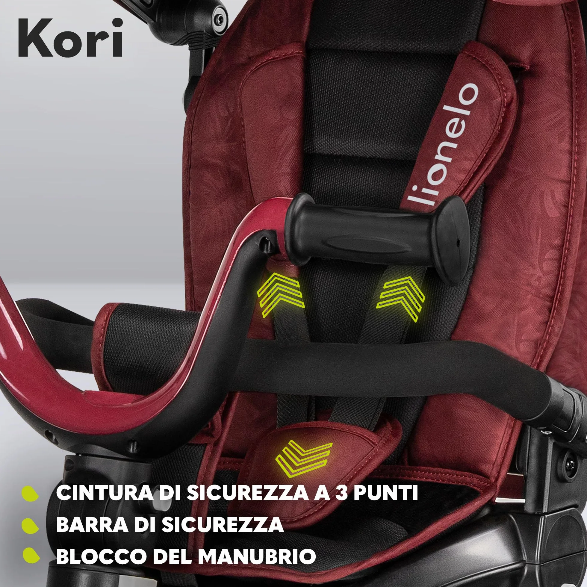 LIONELO Kori Triciclo Evolutivo per Bambini da 1.5 Anni fino a 25 kg Sedile Girevole 360° Telaio ultraleggero in lega di magnesio, Pneumatici resistenti, Maniglione per genitori e Accessori