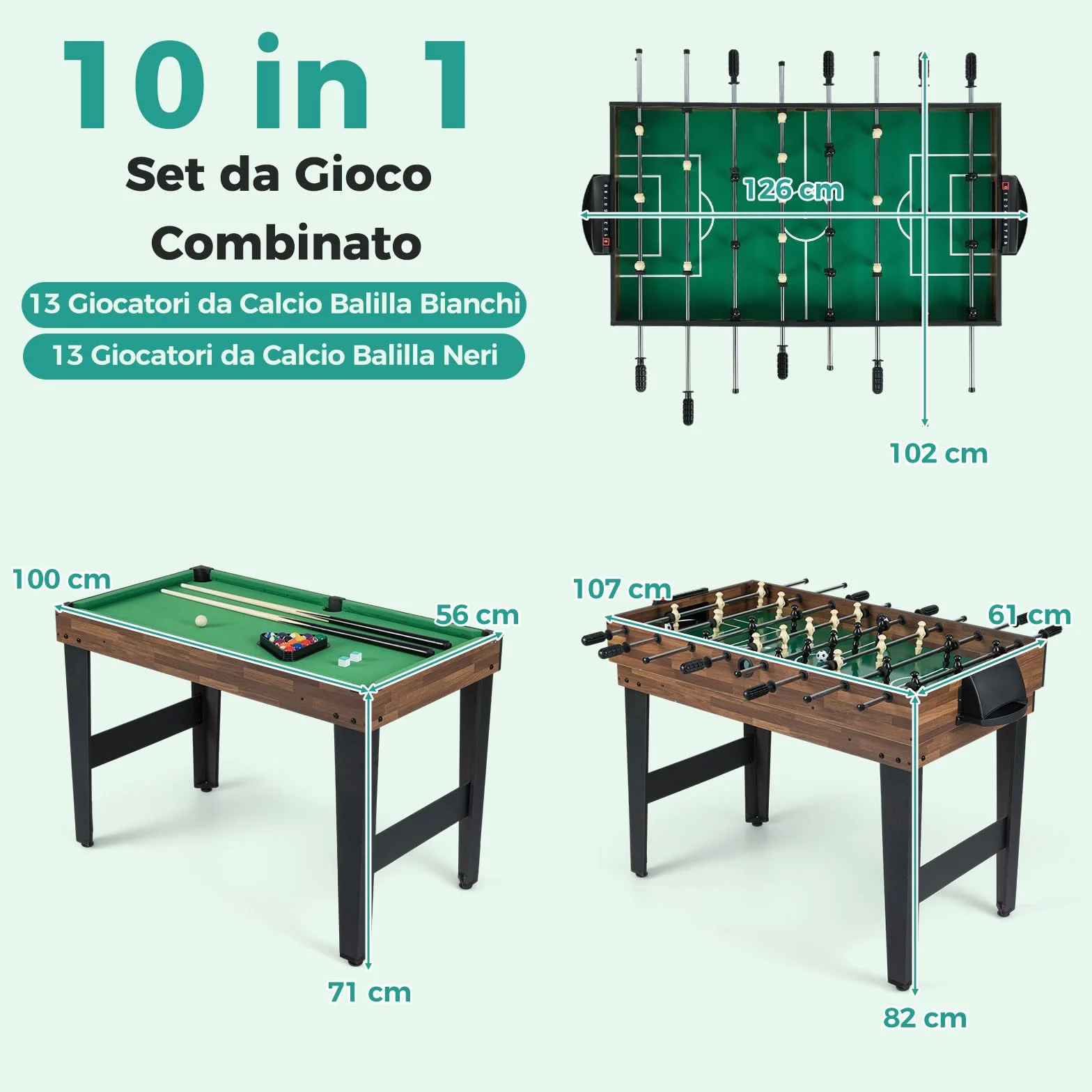 COSTWAY 12 in 1 Set da Tavolo per Giochi Combo, Tavolo Multiuso con Calcio Balilla Air Hockey Biliardo Ping Pong Scacchi Bowling, Set Combinato per Giochi Multipli