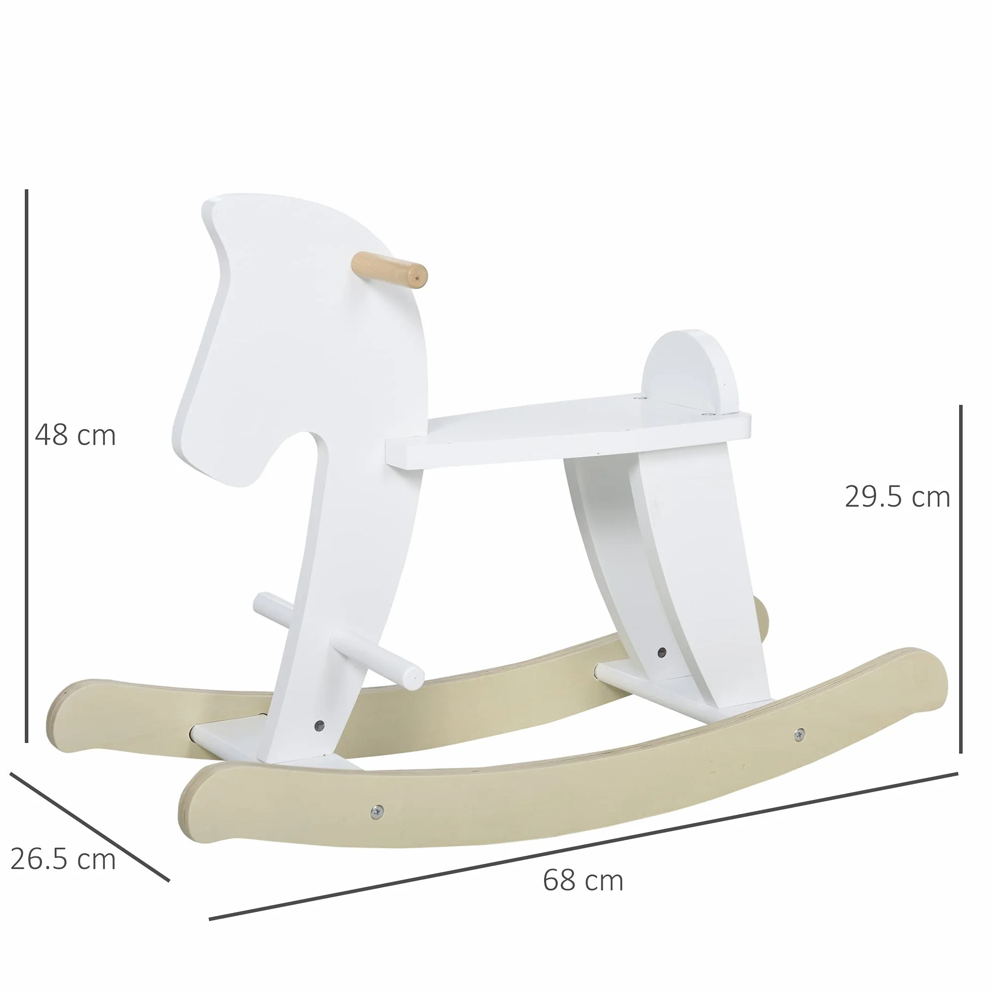 HOMCOM Cavallo a Dondolo per Bambini 1-3 Anni, Design Classico in Legno con Maniglie e Poggiapiedi, 68x26.5x48cm, Bianco