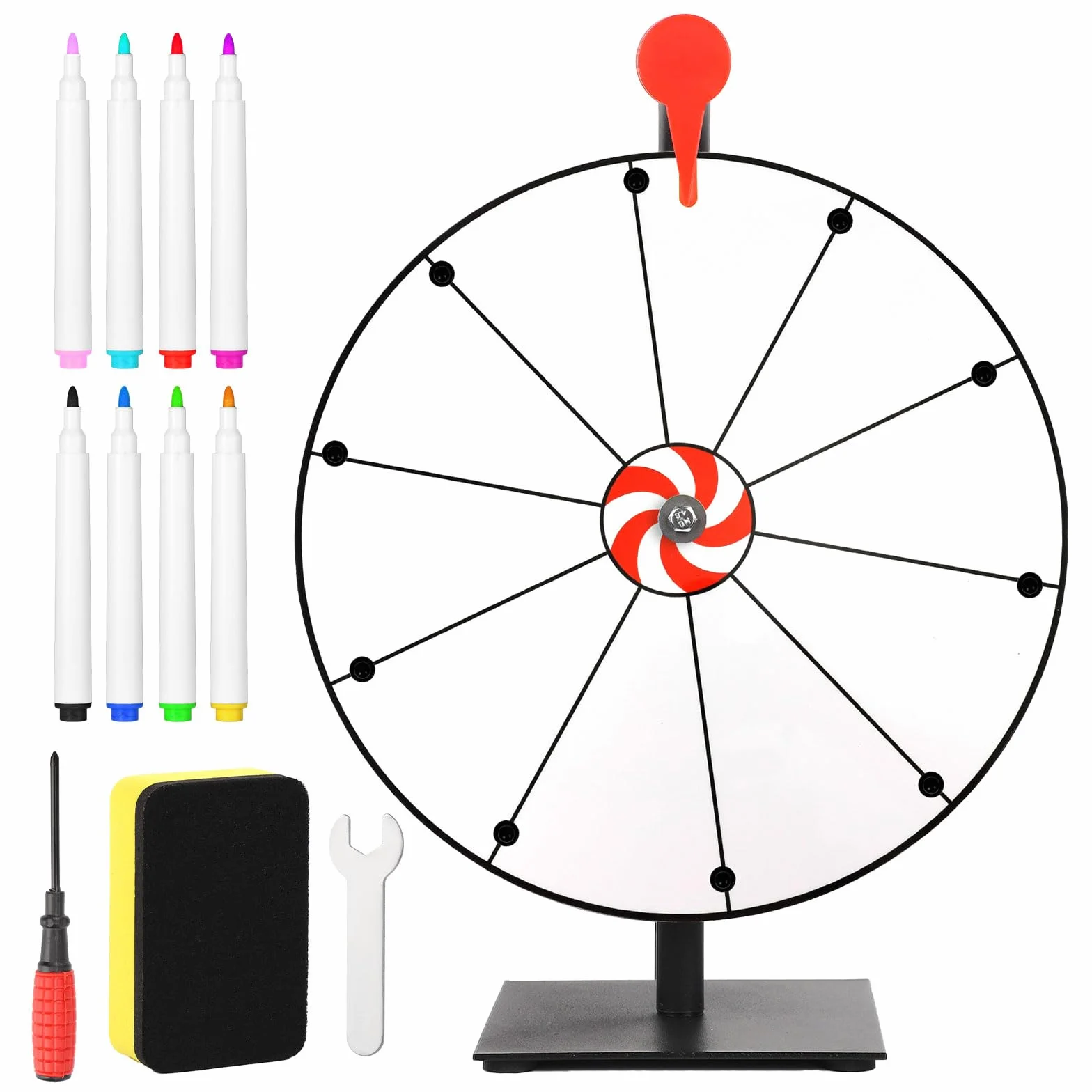 Kit Ruota dei Premi Girevole da 40cm, Ruota della Roulette a 10 Slot Ruota della Lotteria con Supporto Ruota da Tavolo per Carnevale Fiere Vinci Giochi di Giri della Fortuna (Bianco)
