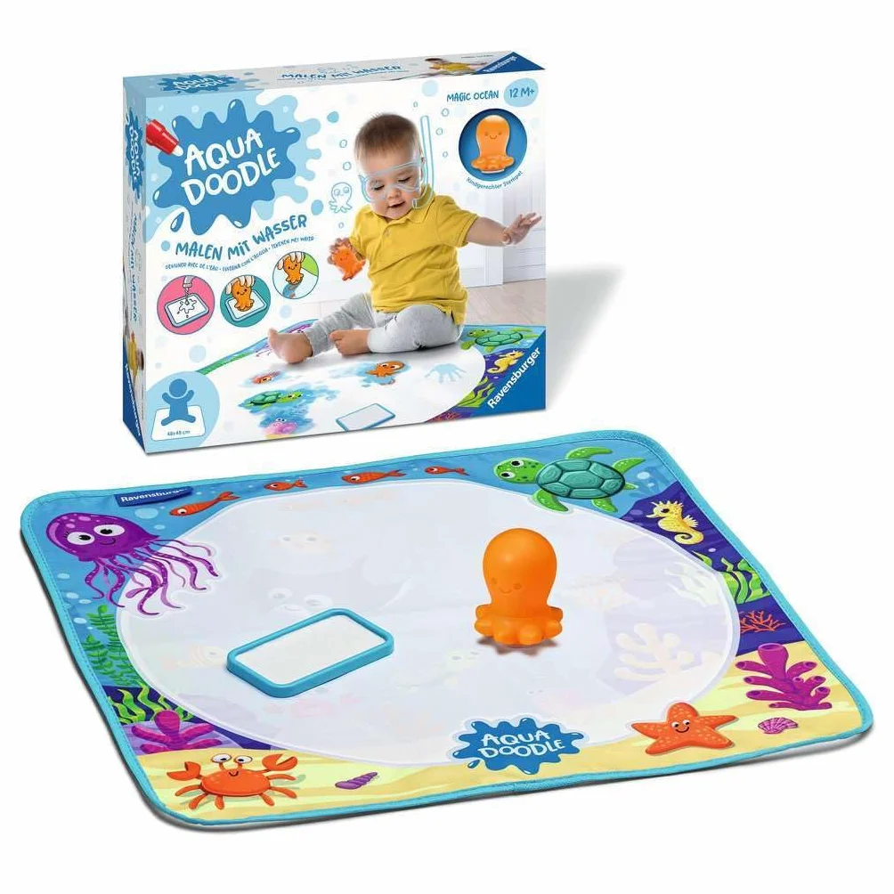 Ravensburger 4568 Aquadoodle Magic Ocean - stampaggio antimacchia e scoperta con acqua - set di timbri con tappetino in tessuto magico per bambini a partire da 1 anno - giocattolo a partire da 1 anno