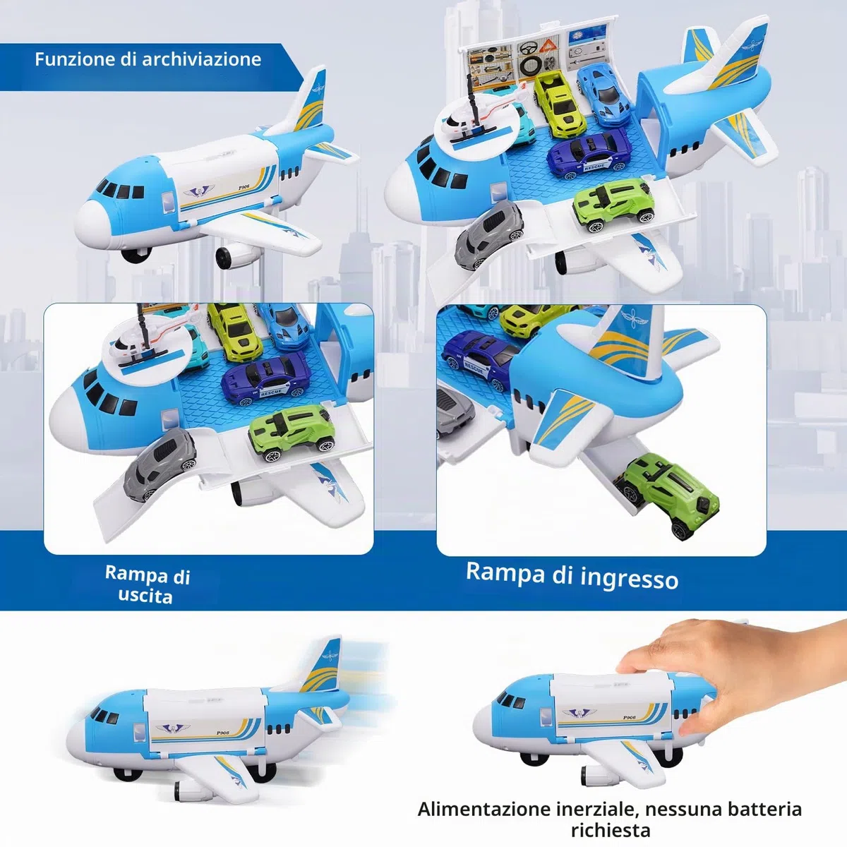 Set Giocattoli Trasporto Aereo Auto 15 Mezzi con Segnaletica Stradale Tappetini da Gioco Regalo Bambini 3+