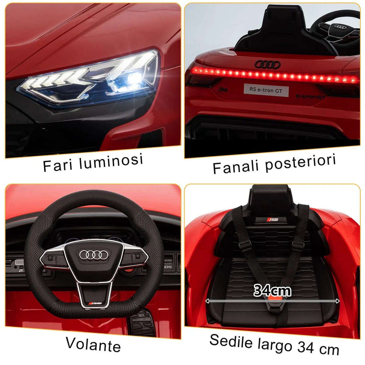 AUDI RS E-tron 12V Auto Elettrica per Bambini 3-5 Anni con Doppi Motori, MP3, Telecomando Rosso