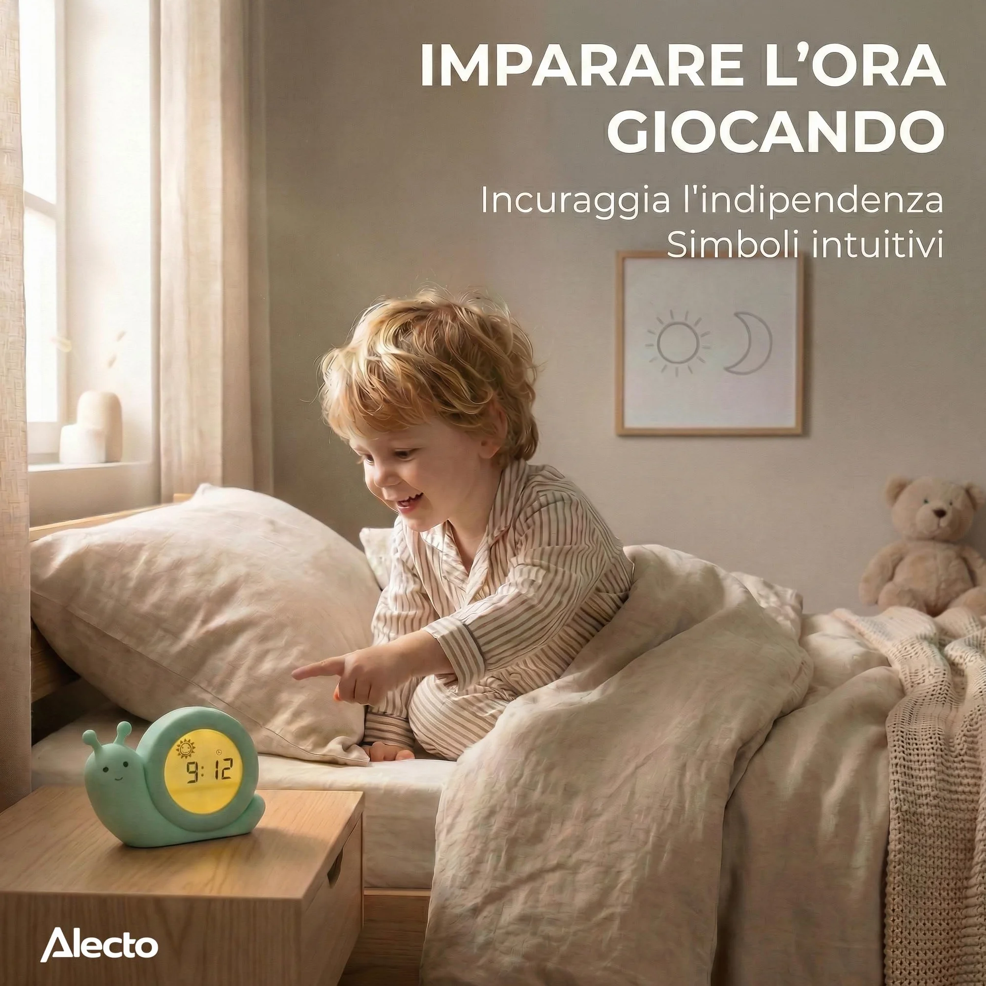 Alecto Baby BC110GN SIMON - Addestratore del sonno, luce notturna e sveglia, lumaca, verde menta