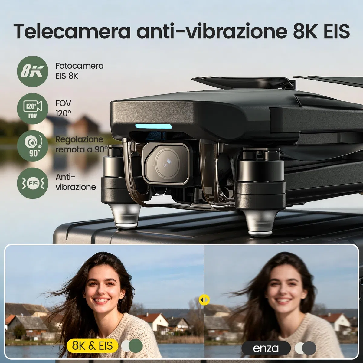 Holy Stone HS175G Drone con Telecamera 8K, Motore Brushless, 60 Minuti di Volo, GPS e Ritorno Intelligente, Drone con Telecamera 4K Professionale, Modalità a 2 Velocità, Batteria Ricarica Rapida, C0