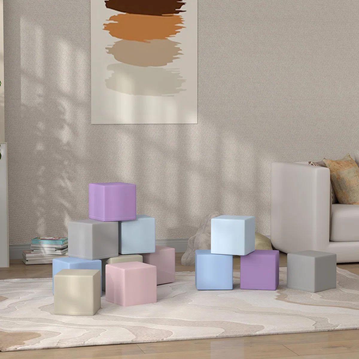 HOMCOM Set 12 Blocchi Schiuma per Bambini 12-36 Mesi, Costruzioni Morbide PU EPE 20x20x20 cm, Multicolore Chiaro