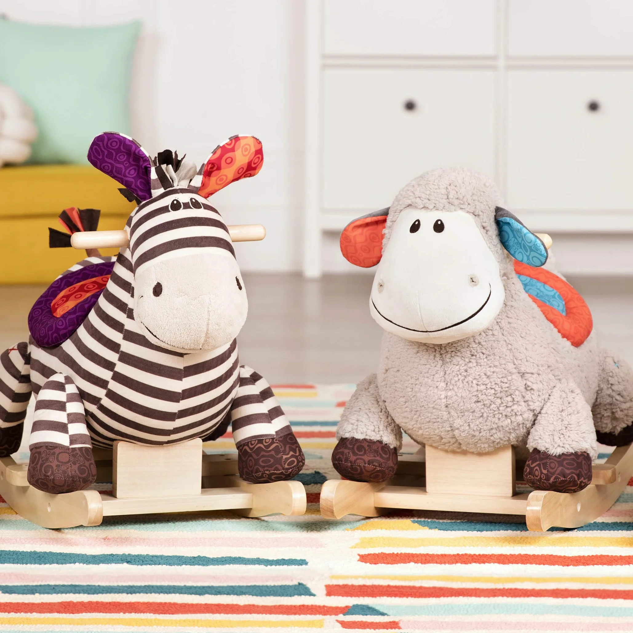 B. toys - Rodeo Rockers - Kazoo - Zebra a dondolo - Sedile comodo e dondoli in legno duro - Giocattolo per lo sviluppo del gioco attivo - Robusto e durevole - 18 mesi +