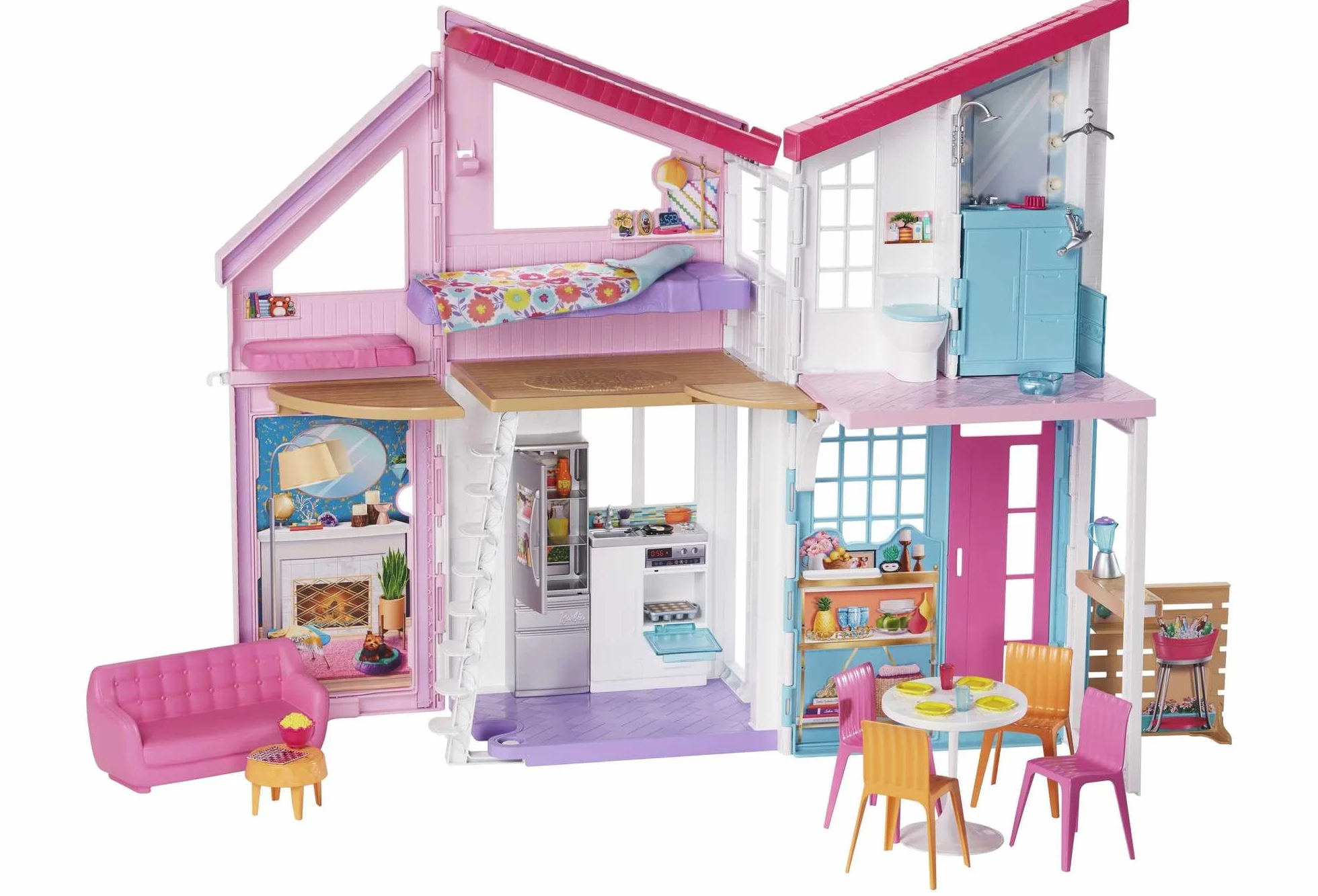Barbie - Casa di Malibu - Casa di Barbie Malibu - Playset Trasformabile con Plug-and-Play - Oltre 25 Accessori - 60 Cm - Regalo per Bambini da 3+ Anni, FXG57