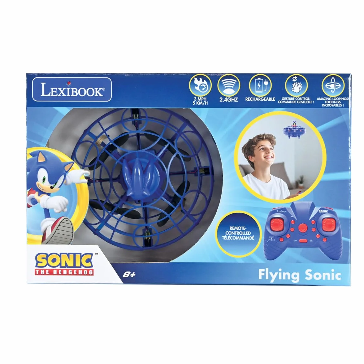 Lexibook, RC UFO Flying Sonic con luci e controllo gestuale, controllo a mani libere con batteria ricaricabile, Blu, UFOSN