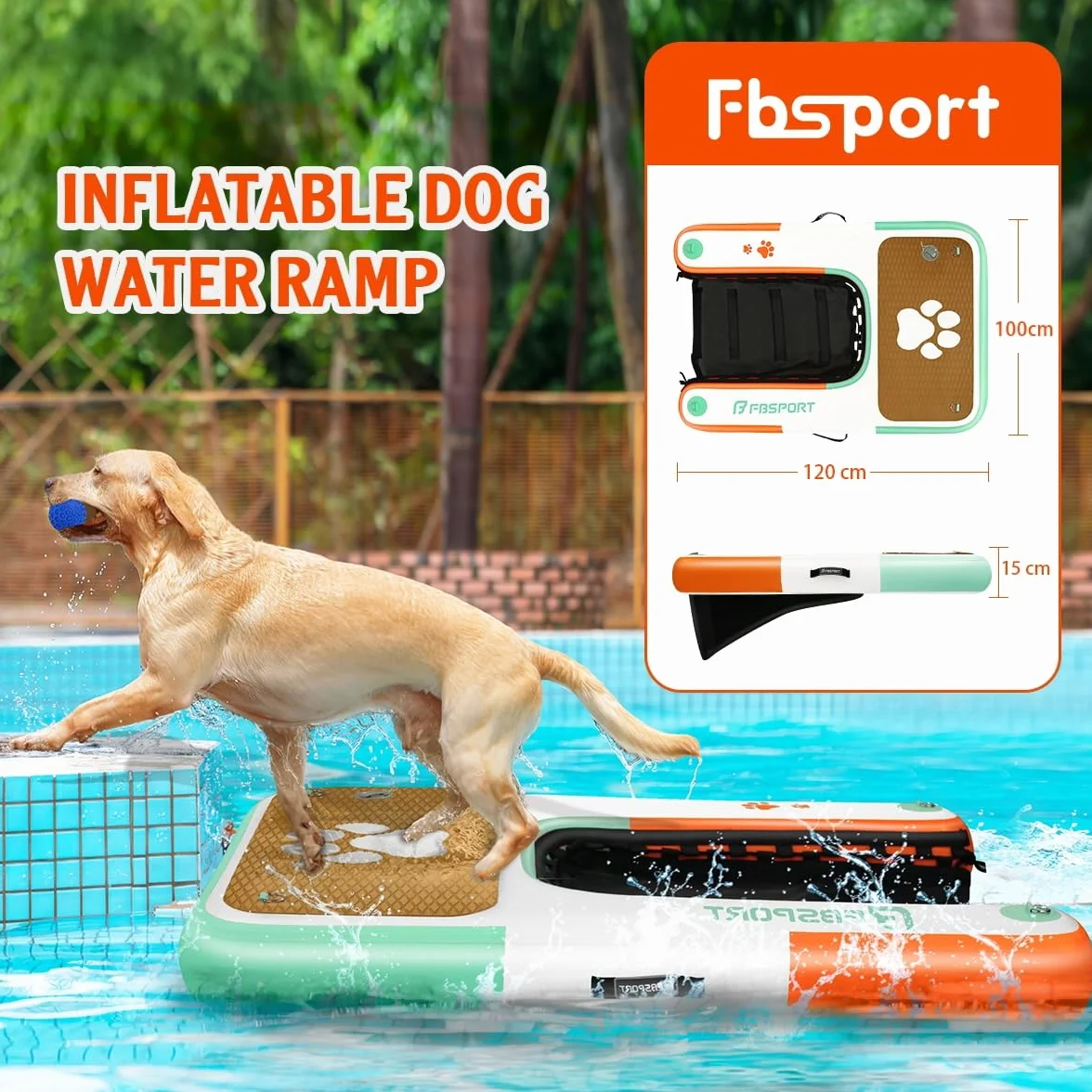 Rampa Gonfiabile per Cani per Accesso all'Acqua, Scala Galleggiante Antiscivolo in EVA per Piscine, Barche e Laghi, Supporta Cani fino a 100 kg