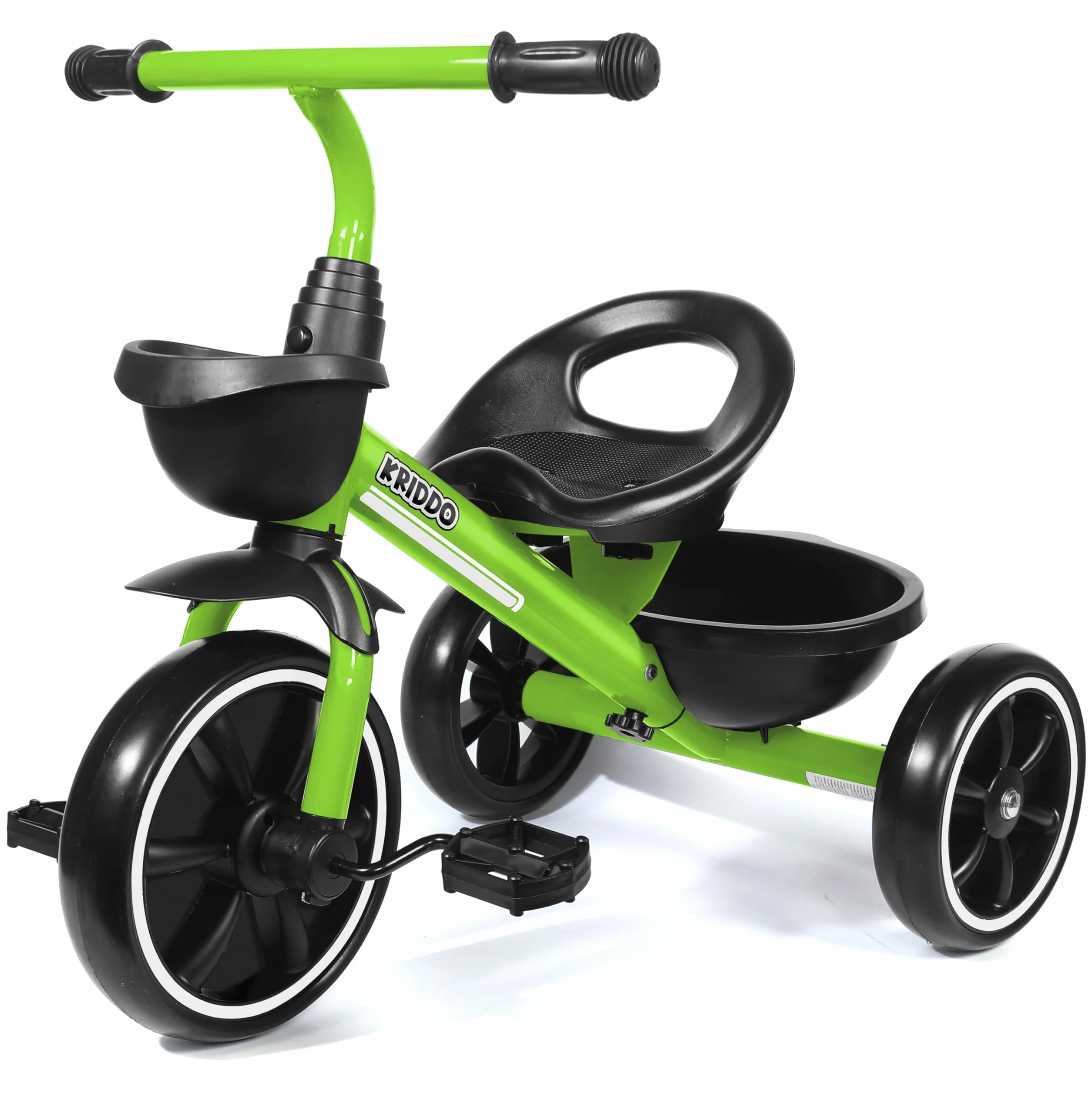 KRIDDO Triciclo per Bambini dai 24 mesi ai 5 anni, Tricicli per bambini da 2,5 a 5 anni, Triciclo Evolutivo da 2 a 4 anni, con Cestello Portaoggetti, Ideale da regalare, Verde